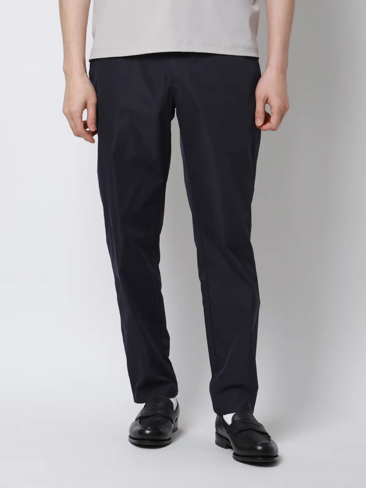 FLAT/テーパードパンツ/ウォッシャブル/ストレッチ/速乾/シルキーツイル/無地/裾上げ済み ネイビー S