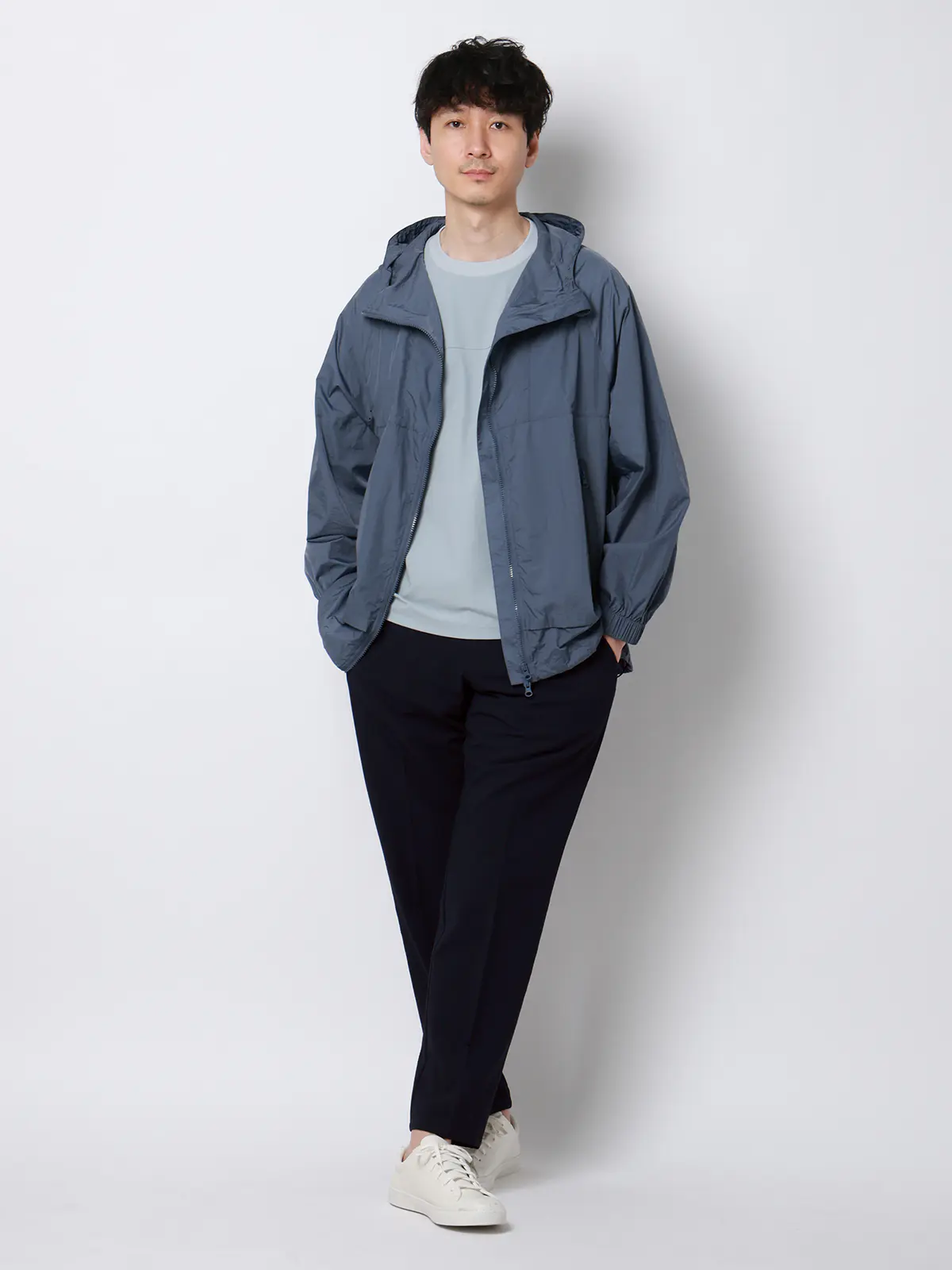 FLAT/テーパードパンツ/ウォッシャブル/ストレッチ/速乾/シルキーツイル/無地/裾上げ済み ネイビー S