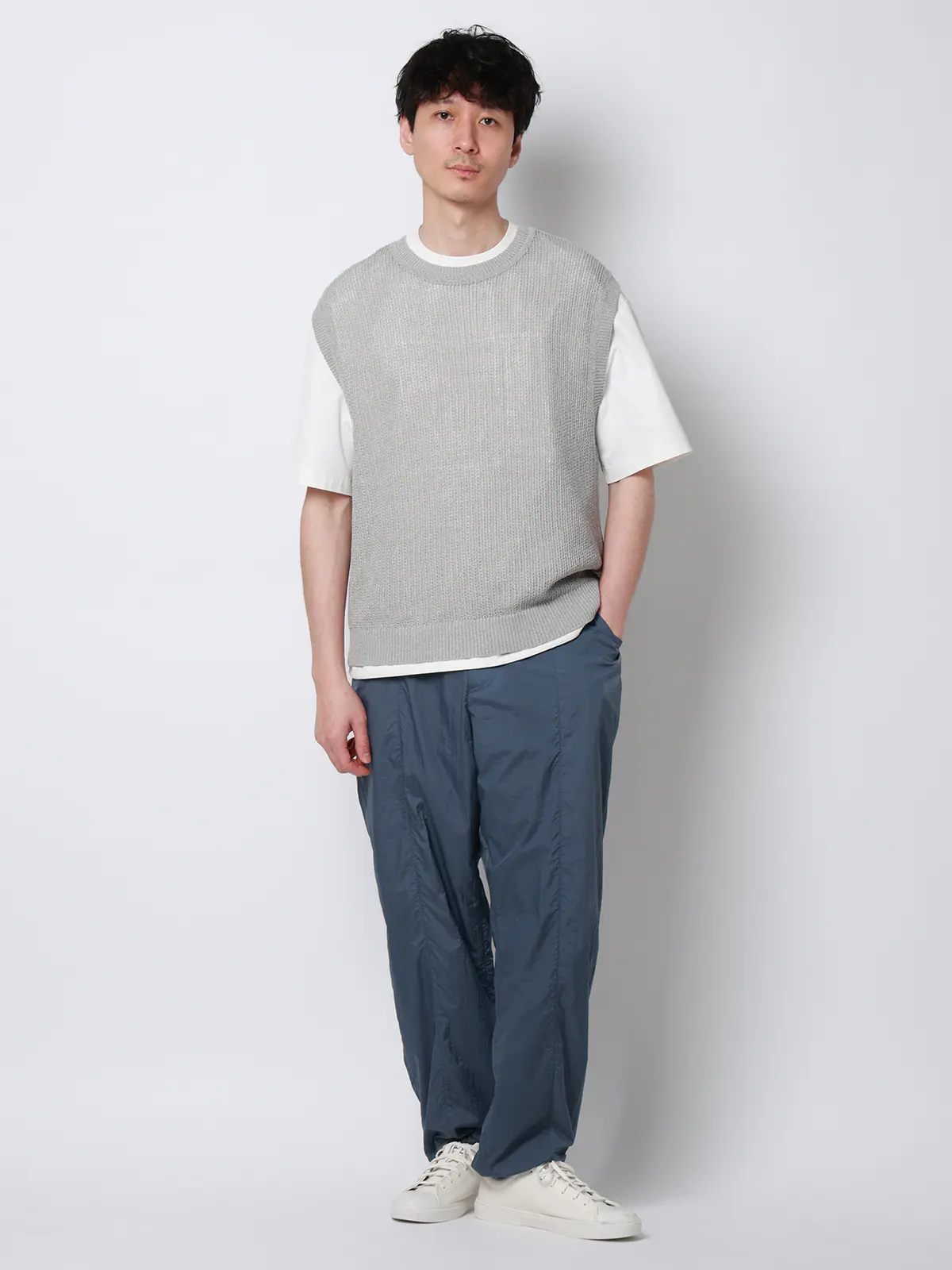 FLAT/イージーパンツ/ウォッシャブル/UVカット/軽量/ナイロンワッシャー/無地/裾上げ済み ブルー M