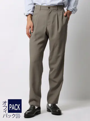 オフィパック/タックテーパードパンツ/ストレッチ/吸水速乾/ウールライクトロピカル/裾上げ済み