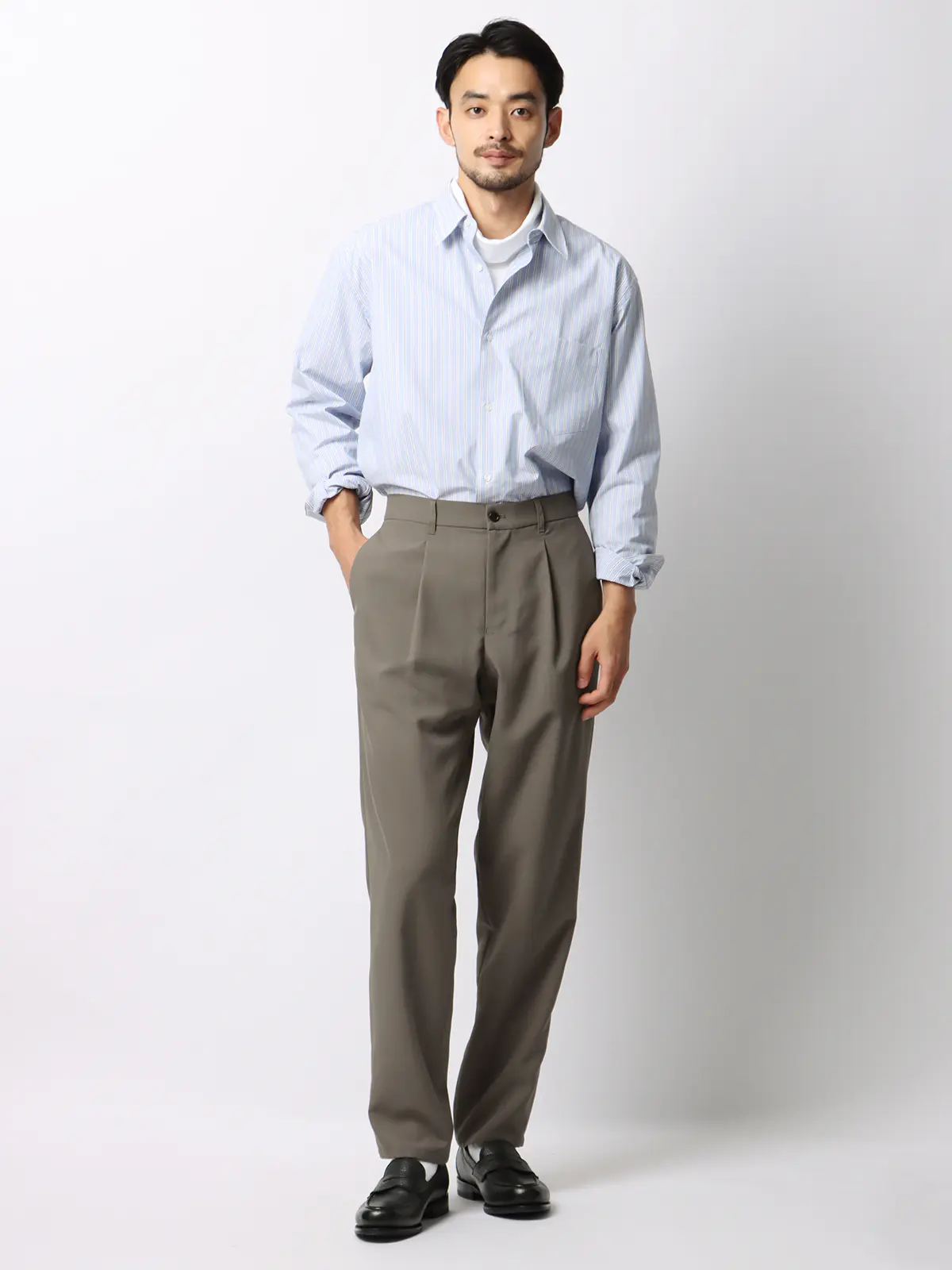 オフィパック/タックテーパードパンツ/ストレッチ/吸水速乾/ウールライクトロピカル/裾上げ済み ベージュ S