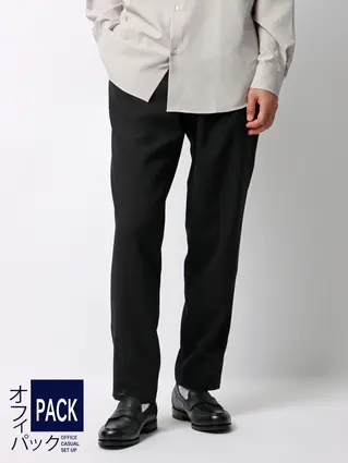 オフィパック/タックテーパードパンツ/ストレッチ/吸水速乾/ウールライクトロピカル/裾上げ済み