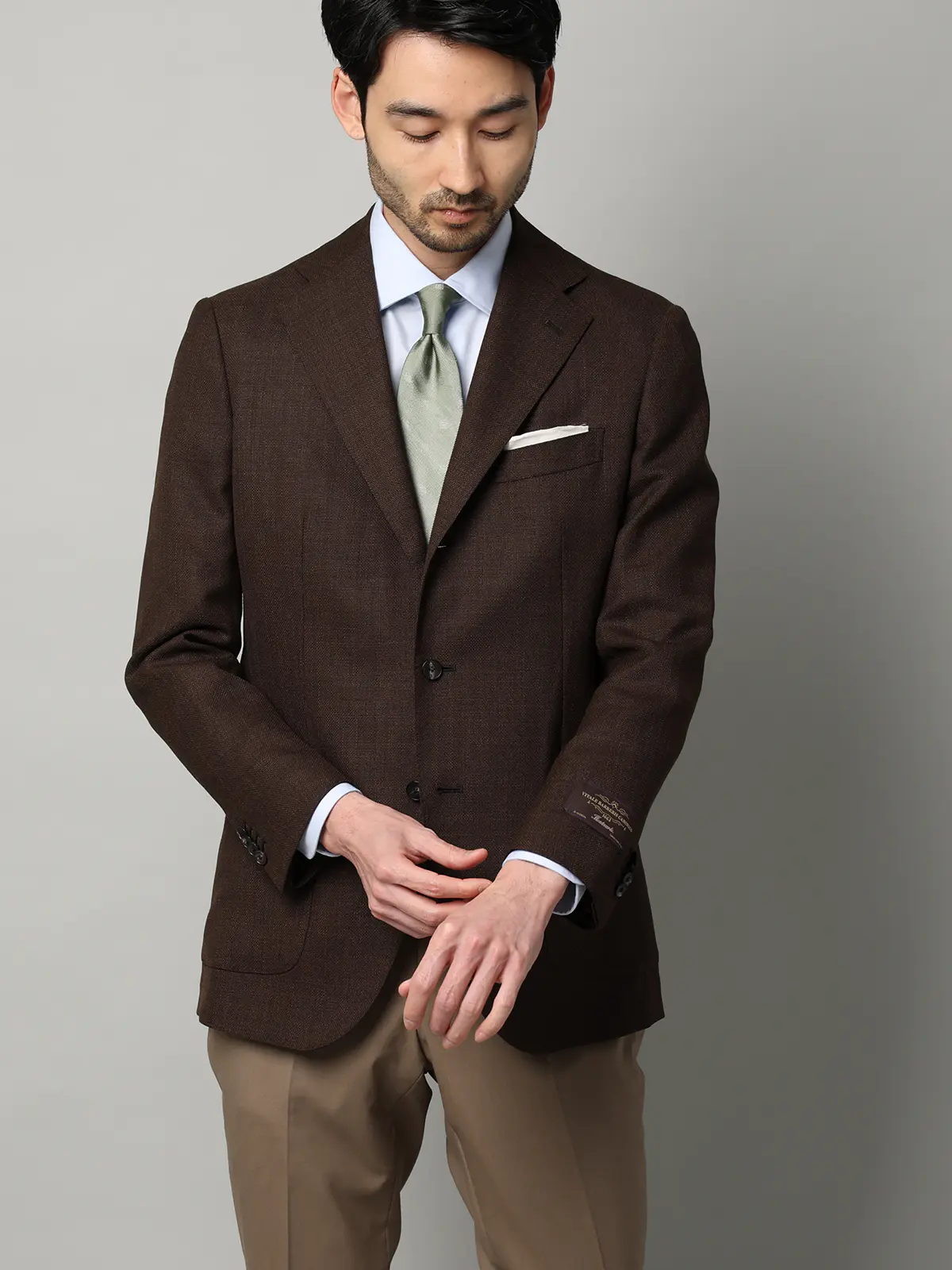 ジャケット／CANONICO／ウールメッシュ／織柄／TR27 ブラウン 体型（DROP):普通　6DROP(A体),身長:160cm