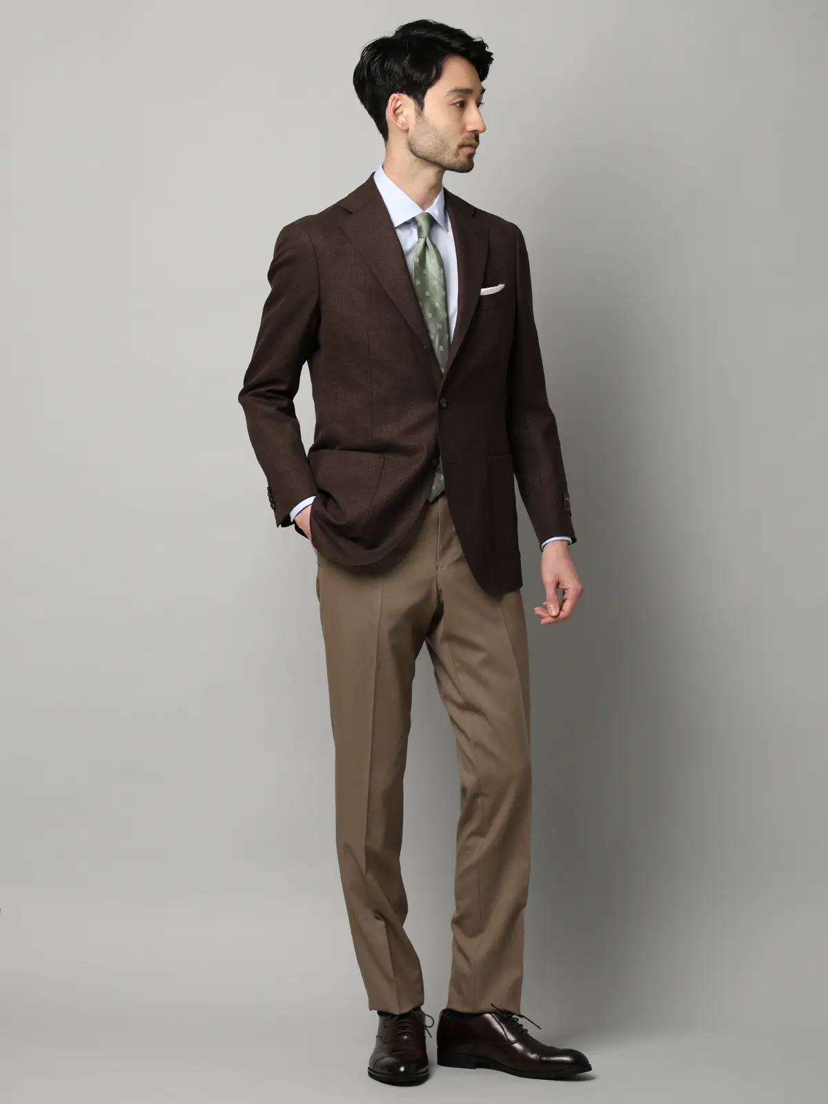 ジャケット／CANONICO／ウールメッシュ／織柄／TR27 ブラウン 体型（DROP):普通　6DROP(A体),身長:160cm