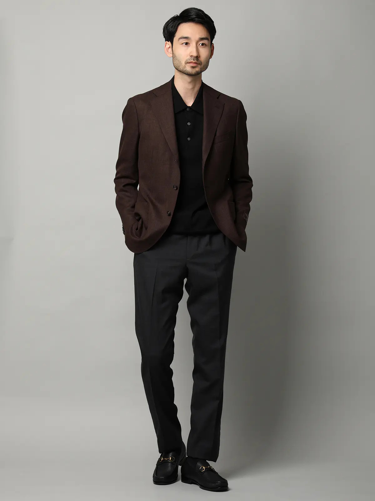 ジャケット／CANONICO／ウールメッシュ／織柄／TR27 ブラウン 体型（DROP):普通　6DROP(A体),身長:160cm