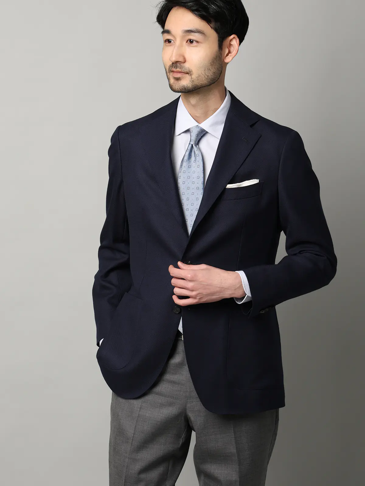 ジャケット／CANONICO／ウールメッシュ／織柄／TR27 ネイビー 体型（DROP):普通　6DROP(A体),身長:160cm