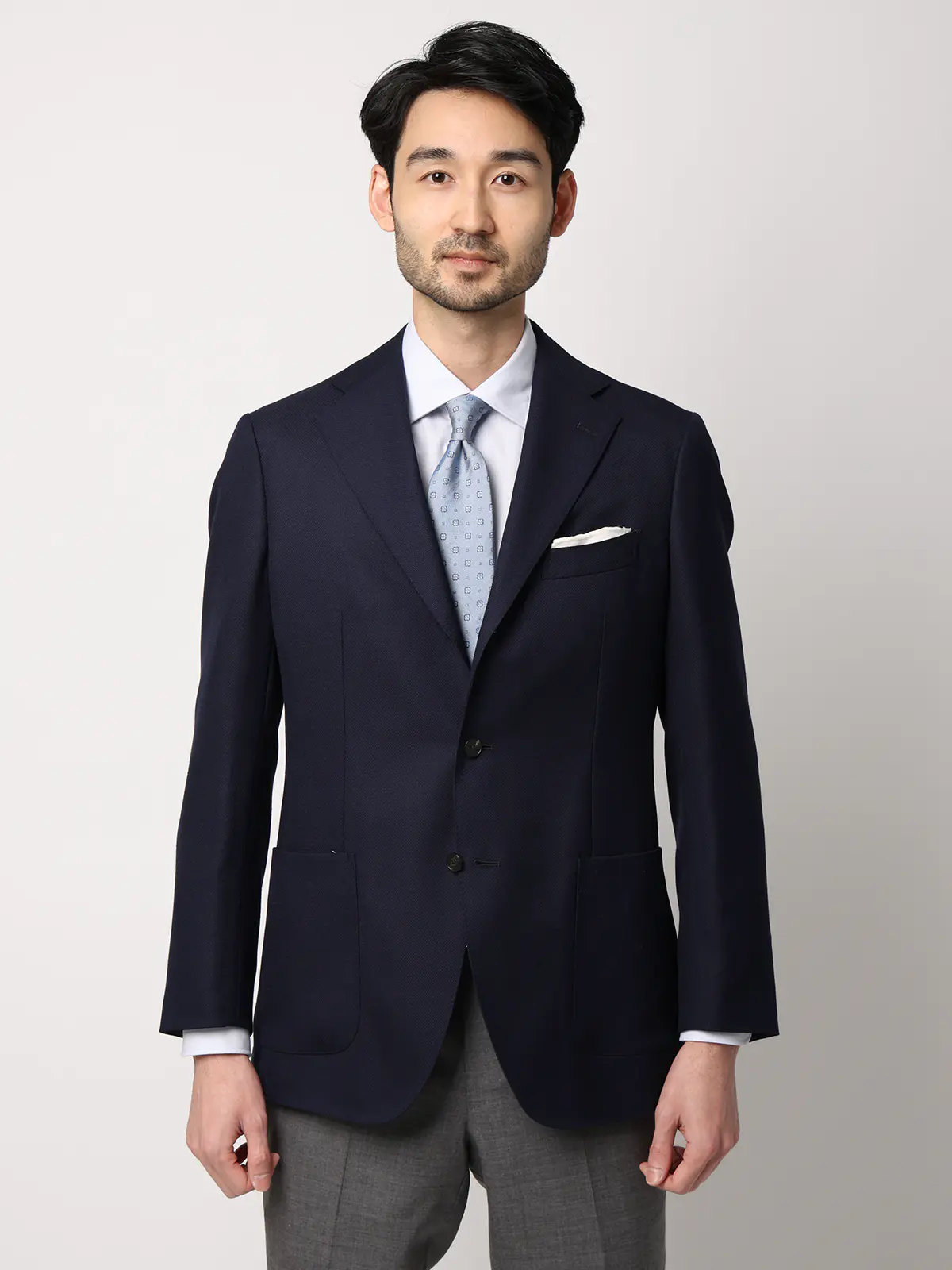 ジャケット／CANONICO／ウールメッシュ／織柄／TR27 ネイビー 体型（DROP):普通　6DROP(A体),身長:160cm