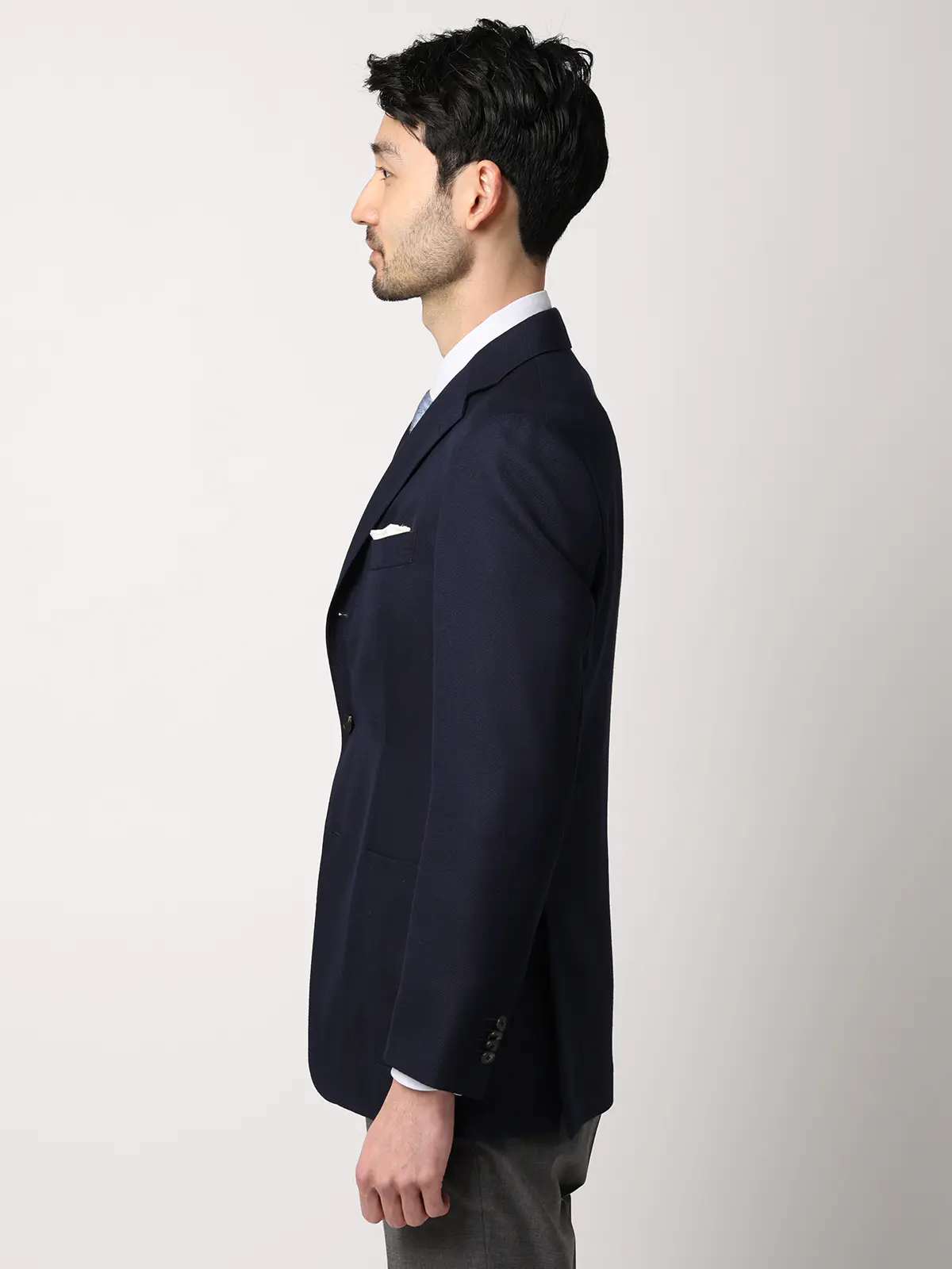 ジャケット／CANONICO／ウールメッシュ／織柄／TR27 ネイビー 体型（DROP):普通　6DROP(A体),身長:160cm