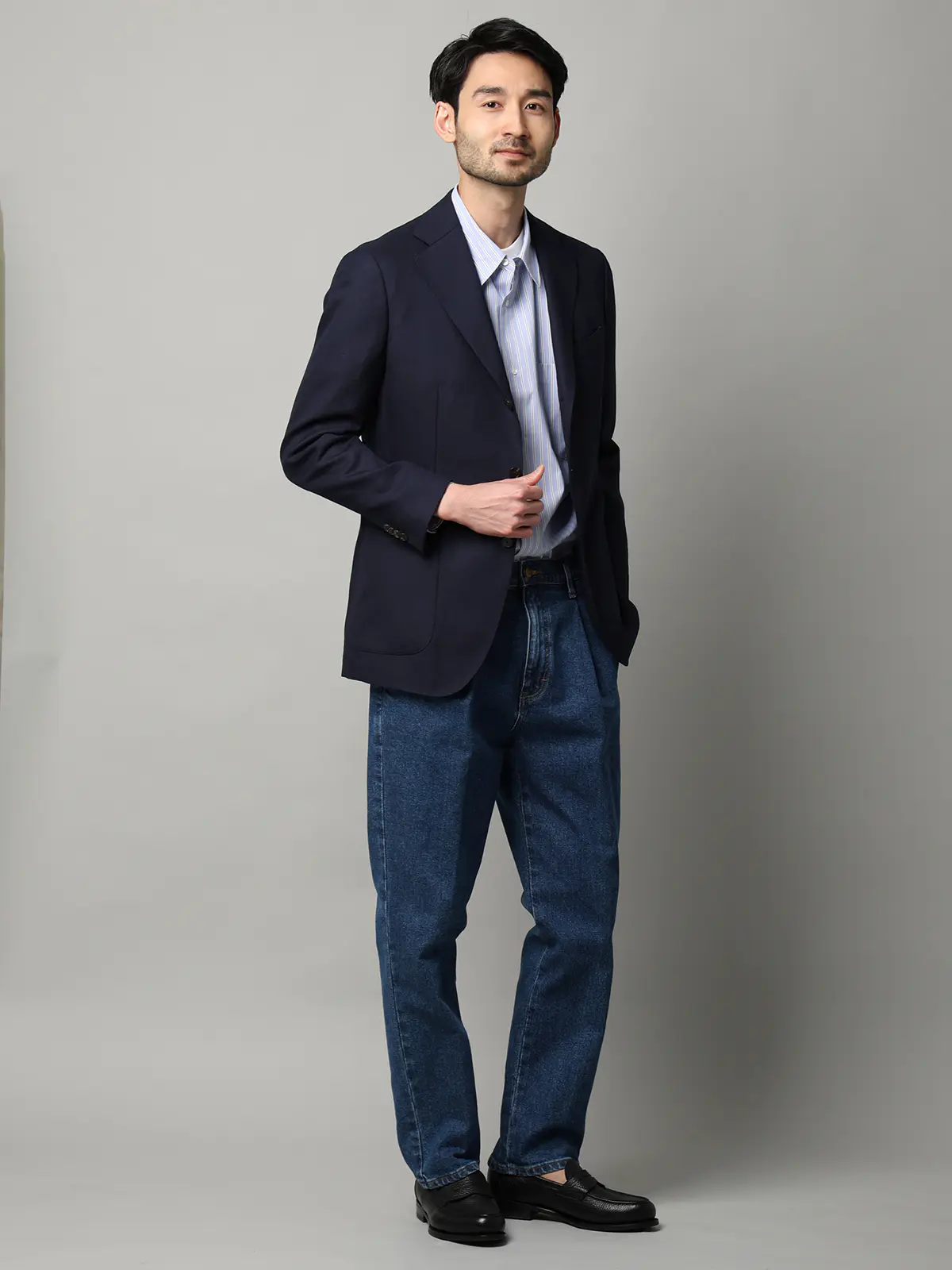 ジャケット／CANONICO／ウールメッシュ／織柄／TR27 ネイビー 体型（DROP):普通　6DROP(A体),身長:160cm