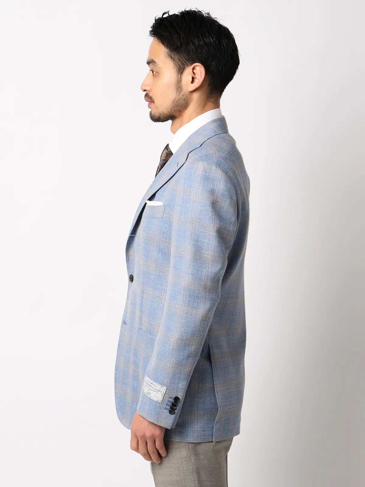 ジャケット／CANONICO／Vintage／ウールシルクリネン／オーバーチェック／TR27 サックス 体型（DROP):普通　6DROP(A体),身長:180cm