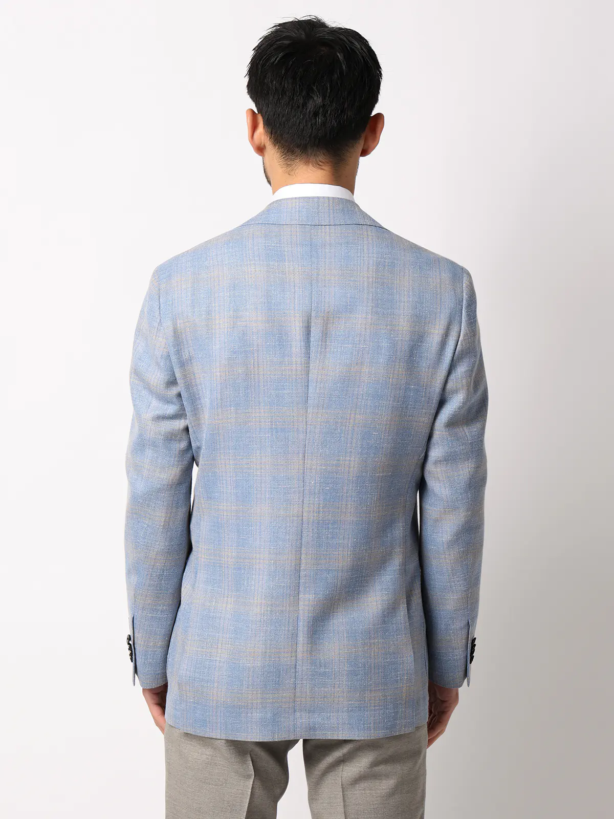 ジャケット／CANONICO／Vintage／ウールシルクリネン／オーバーチェック／TR27 サックス 体型（DROP):普通　6DROP(A体),身長:180cm