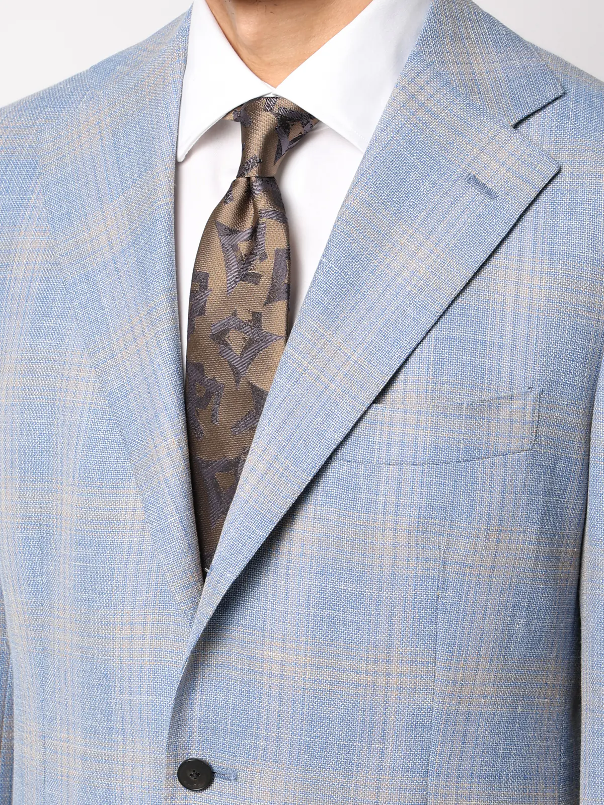 ジャケット／CANONICO／Vintage／ウールシルクリネン／オーバーチェック／TR27 サックス 体型（DROP):普通　6DROP(A体),身長:180cm