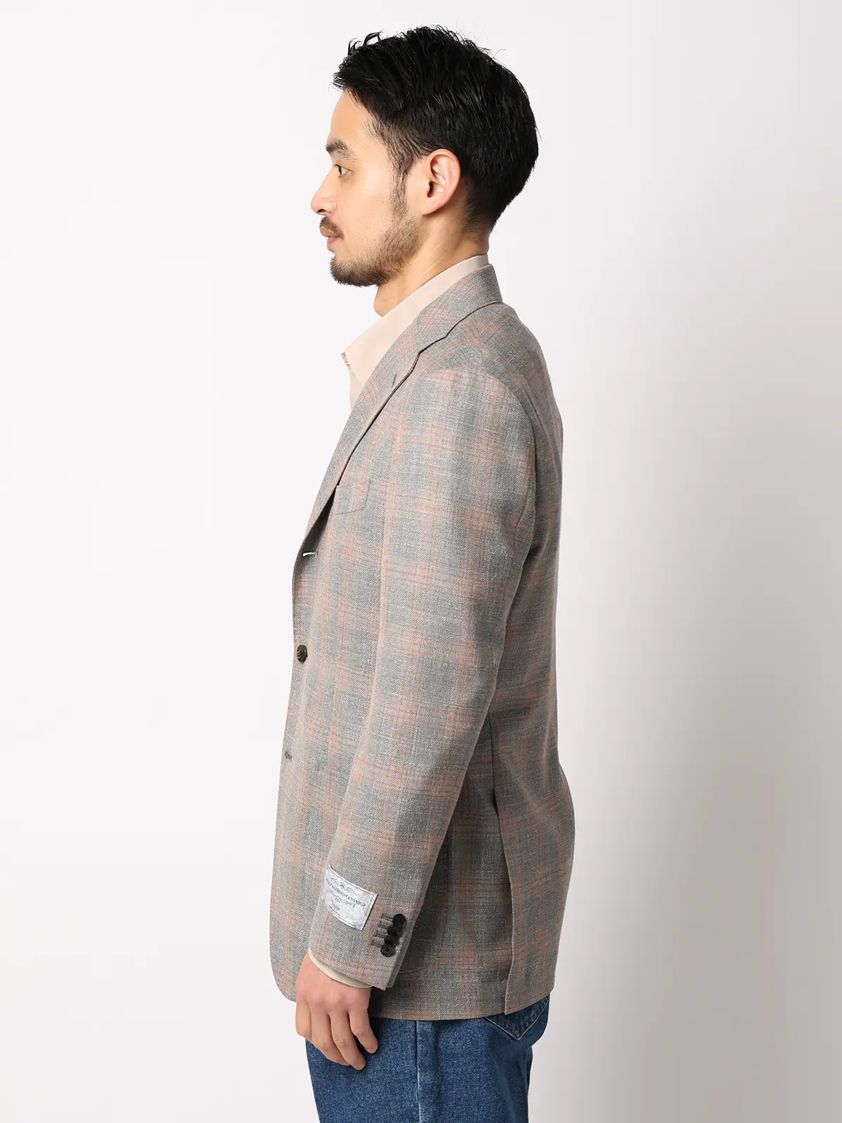 ジャケット／CANONICO／Vintage／ウールシルクリネン／オーバーチェック／TR27 ライトグレー 体型（DROP):普通　6DROP(A体),身長:160cm