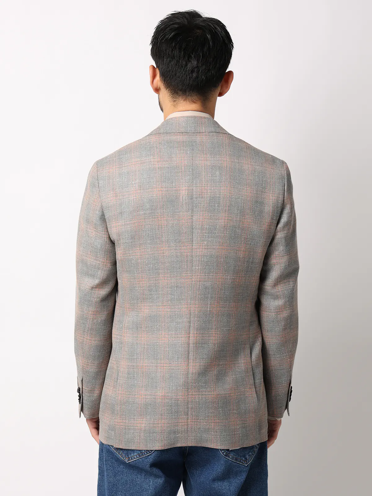 ジャケット／CANONICO／Vintage／ウールシルクリネン／オーバーチェック／TR27 ライトグレー 体型（DROP):普通　6DROP(A体),身長:160cm