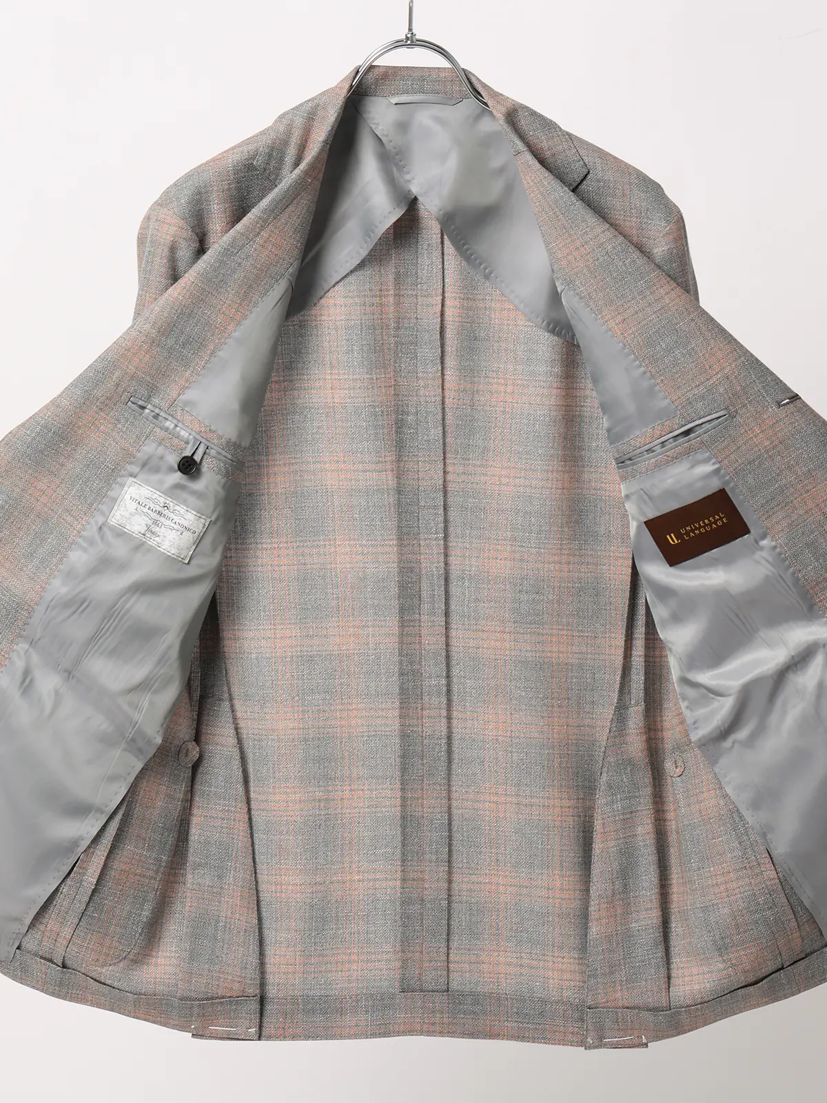 ジャケット／CANONICO／Vintage／ウールシルクリネン／オーバーチェック／TR27 ライトグレー 体型（DROP):普通　6DROP(A体),身長:160cm