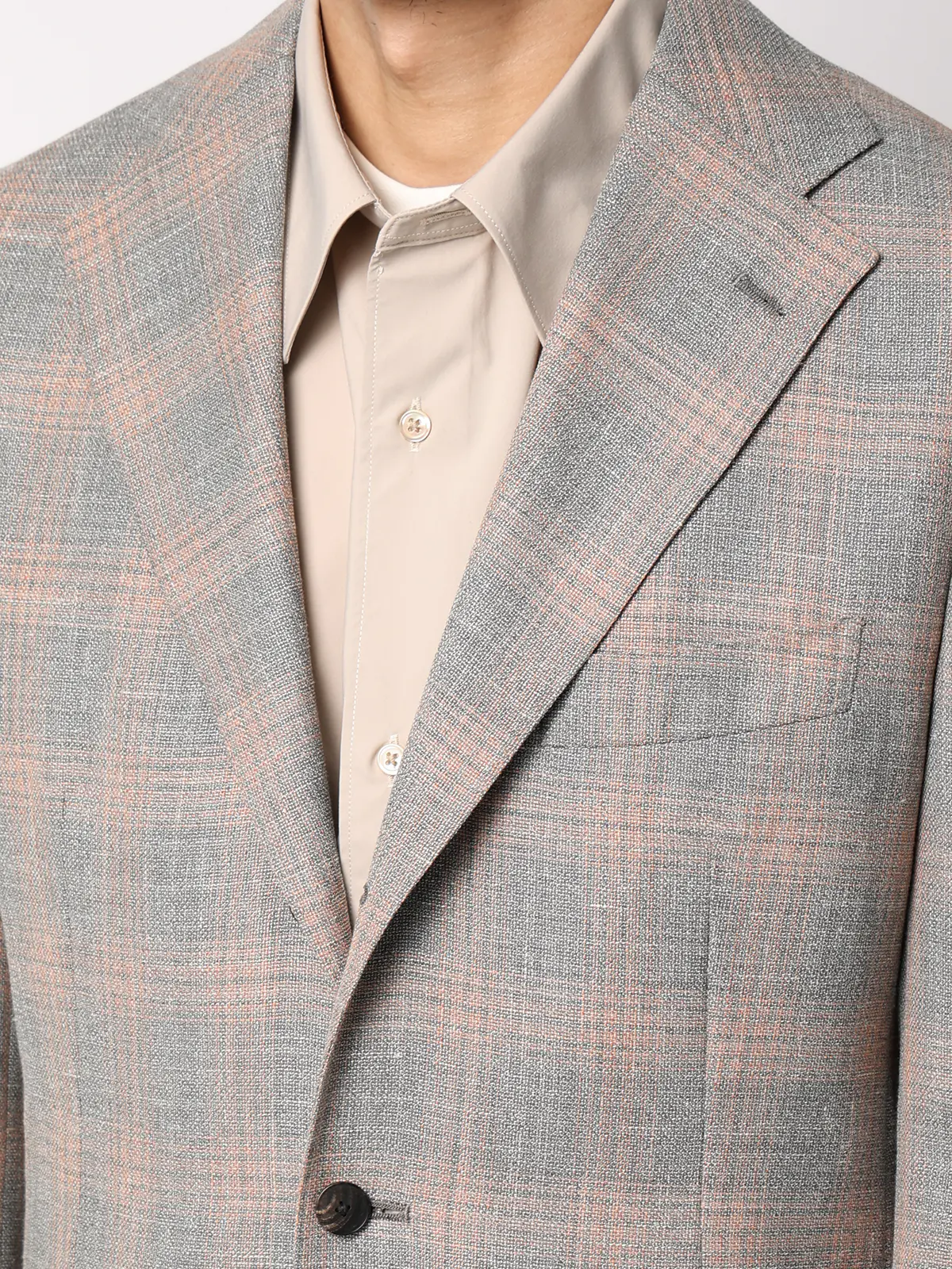 ジャケット／CANONICO／Vintage／ウールシルクリネン／オーバーチェック／TR27 ライトグレー 体型（DROP):普通　6DROP(A体),身長:160cm