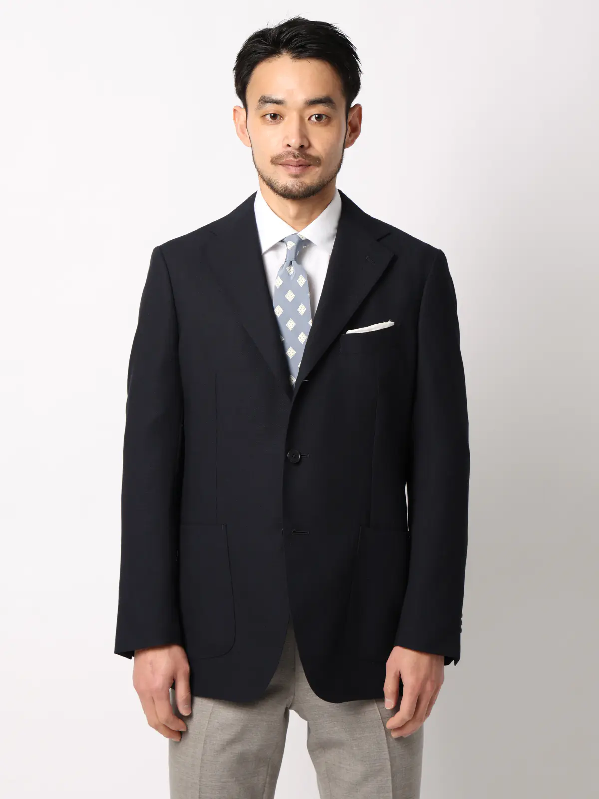 ジャケット／ウォッシャブル／ウールポリエステル／無地／TR27 ネイビー 体型（DROP):普通　6DROP(A体),身長:160cm