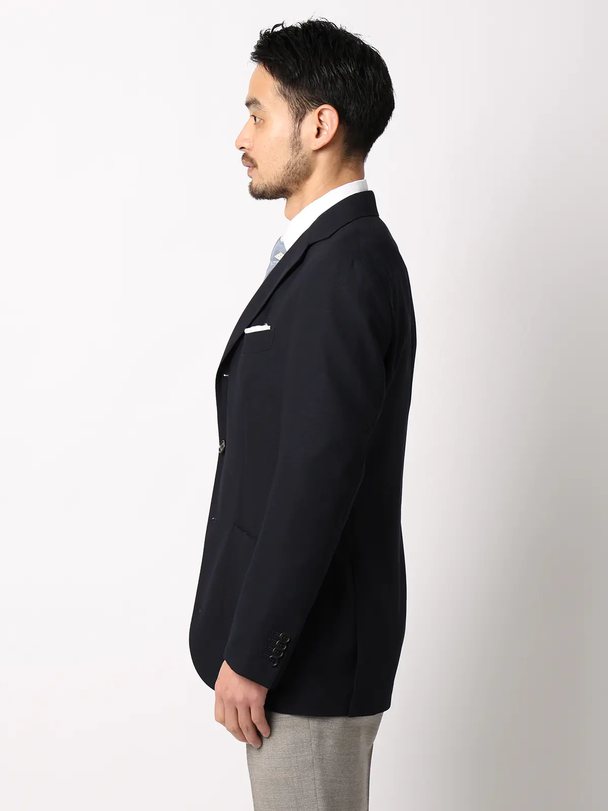 ジャケット／ウォッシャブル／ウールポリエステル／無地／TR27 ネイビー 体型（DROP):普通　6DROP(A体),身長:160cm