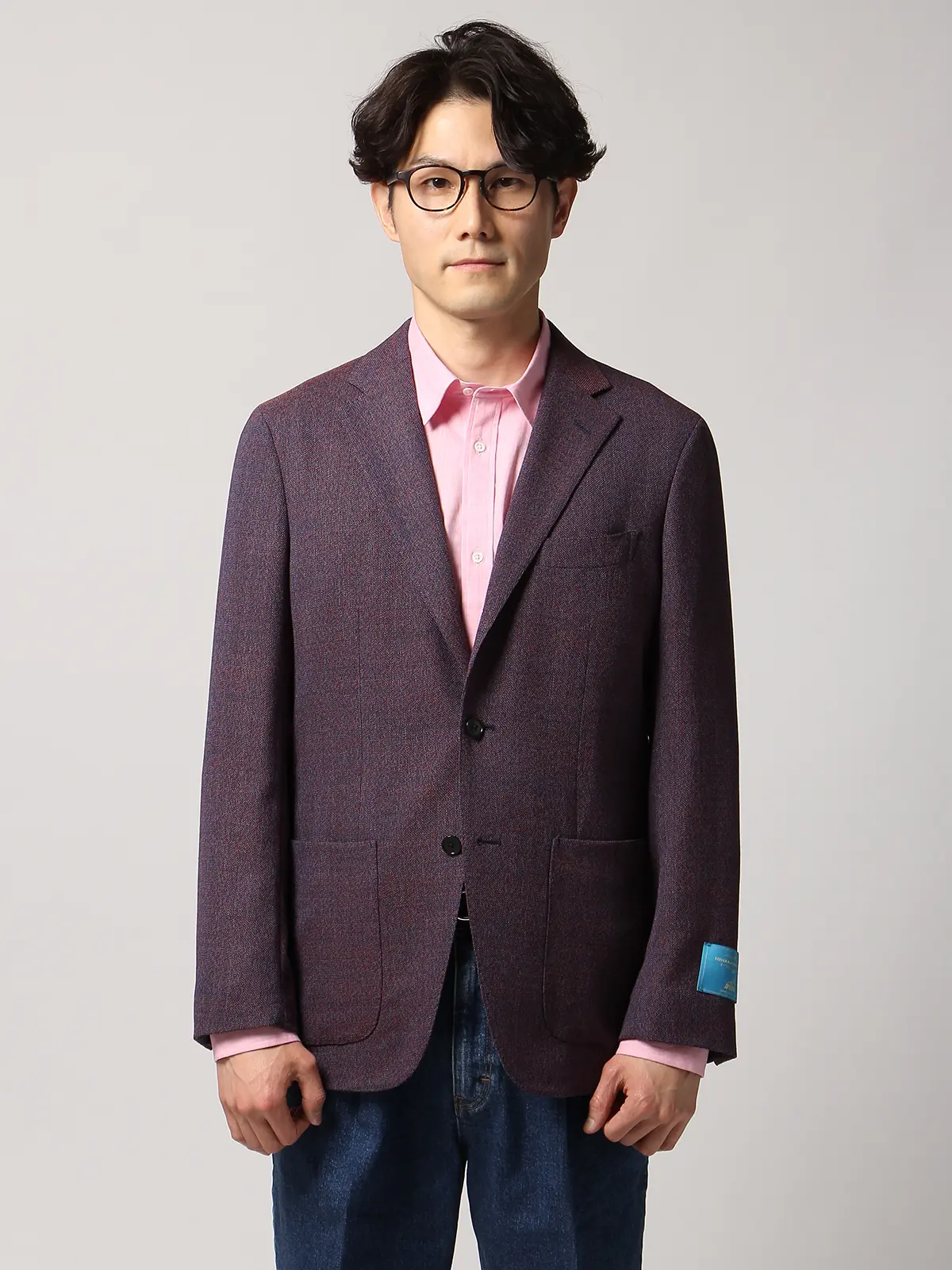 【訳アリ商品】メランジジャケット／CANONICO／ウールLYCRA／スリープライ／RI05 パープル 体型（DROP):普通　6DROP(A体),身長:165cm