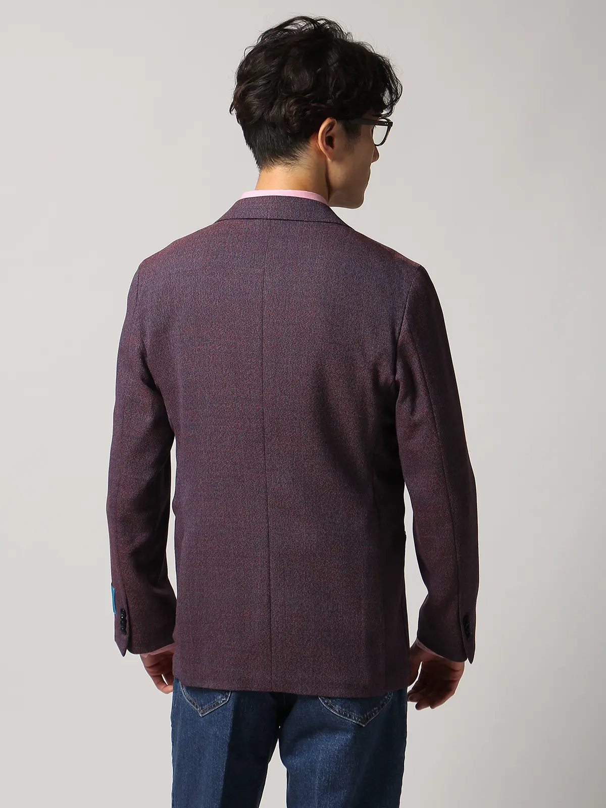 【訳アリ商品】メランジジャケット／CANONICO／ウールLYCRA／スリープライ／RI05 パープル 体型（DROP):普通　6DROP(A体),身長:165cm
