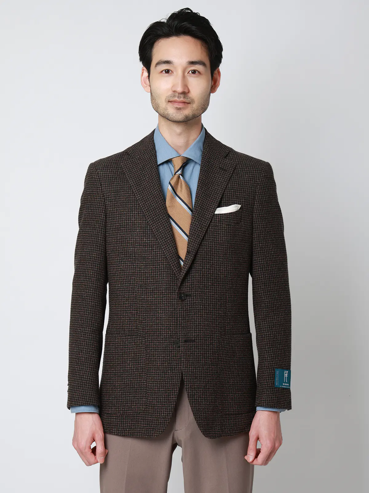 ジャケット／尾州／コットンウール／リングメッシュ／ハウンドトゥース／TR27 ブラウン 体型（DROP):普通　6DROP(A体),身長:165cm