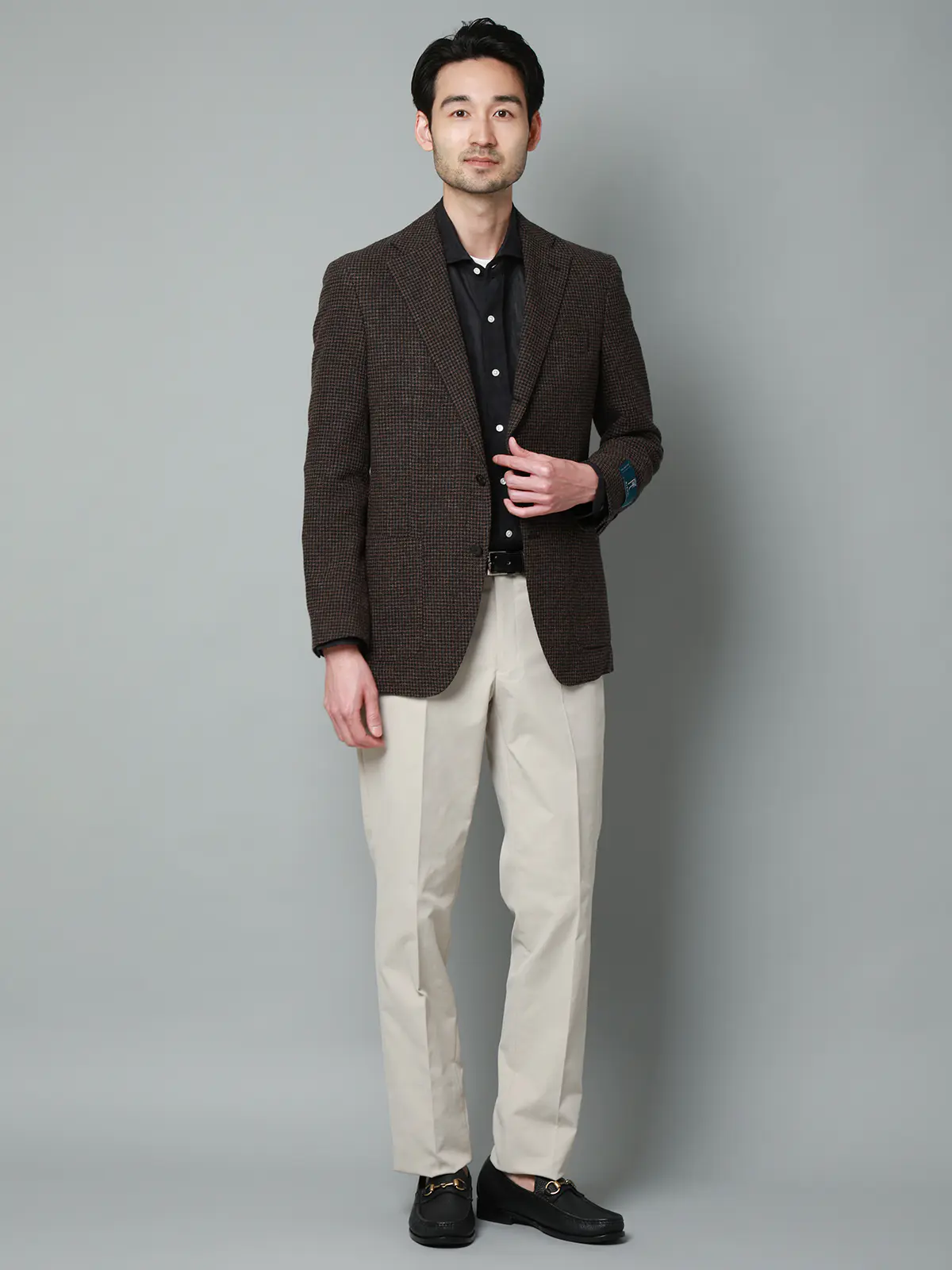 ジャケット／尾州／コットンウール／リングメッシュ／ハウンドトゥース／TR27 ブラウン 体型（DROP):普通　6DROP(A体),身長:165cm