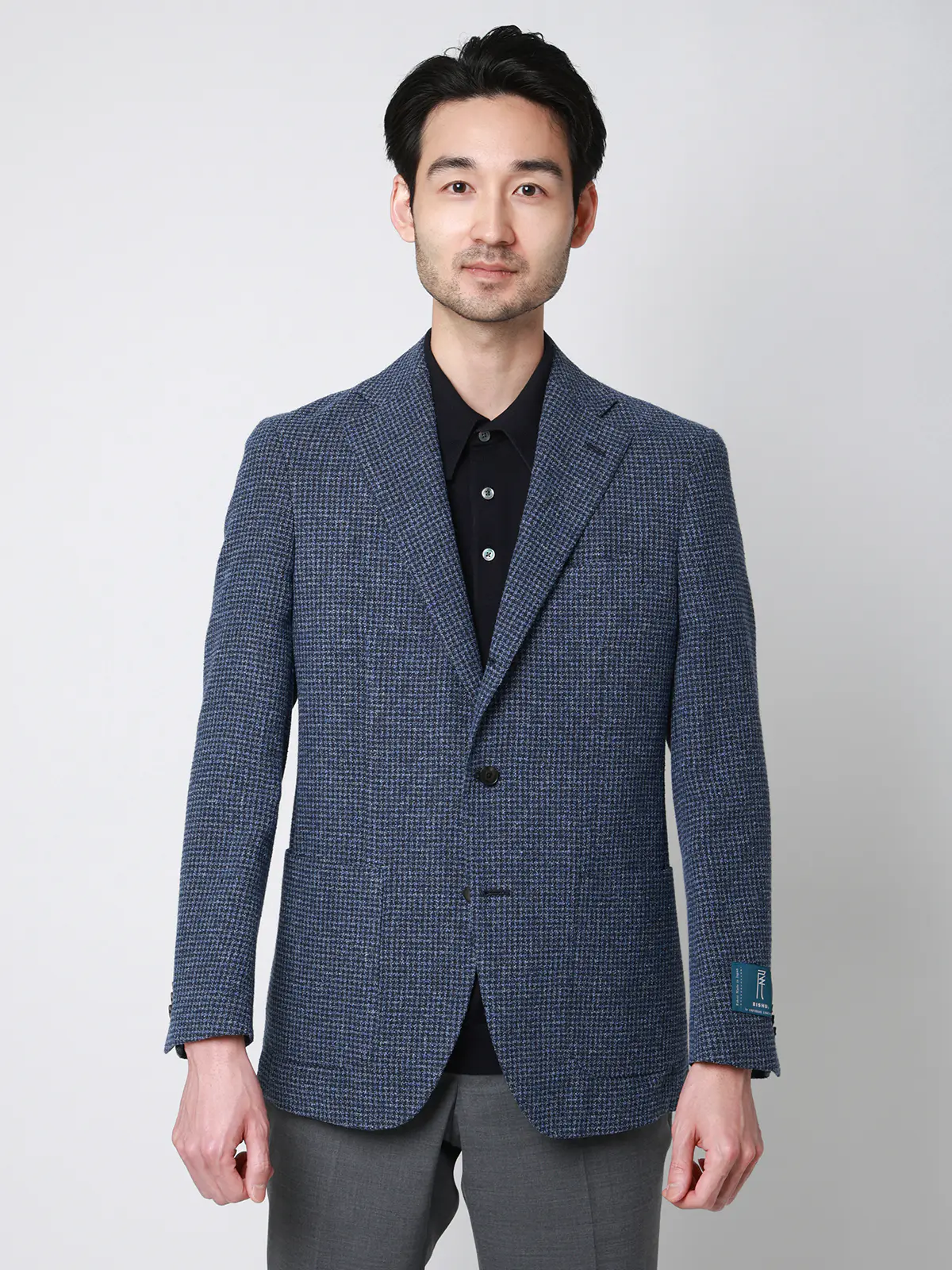 ジャケット／尾州／コットンウール／リングメッシュ／ハウンドトゥース／TR27 ネイビー 体型（DROP):普通　6DROP(A体),身長:165cm