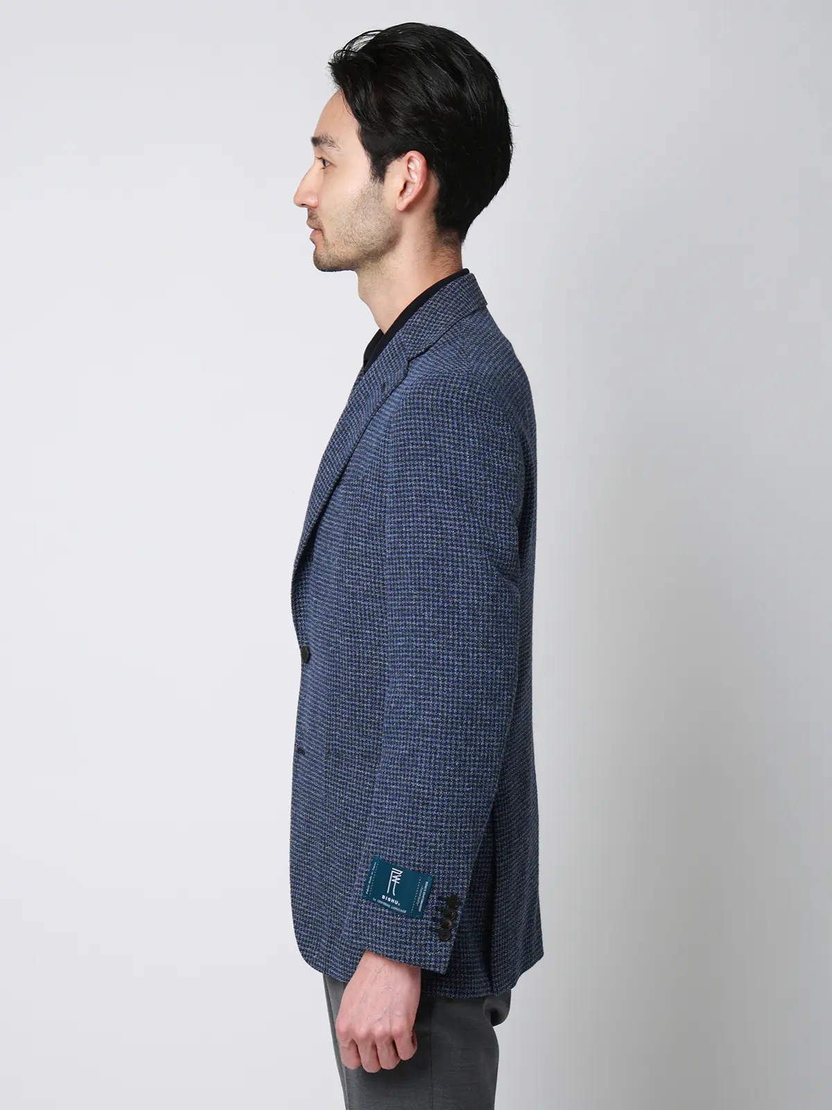 ジャケット／尾州／コットンウール／リングメッシュ／ハウンドトゥース／TR27 ネイビー 体型（DROP):普通　6DROP(A体),身長:165cm