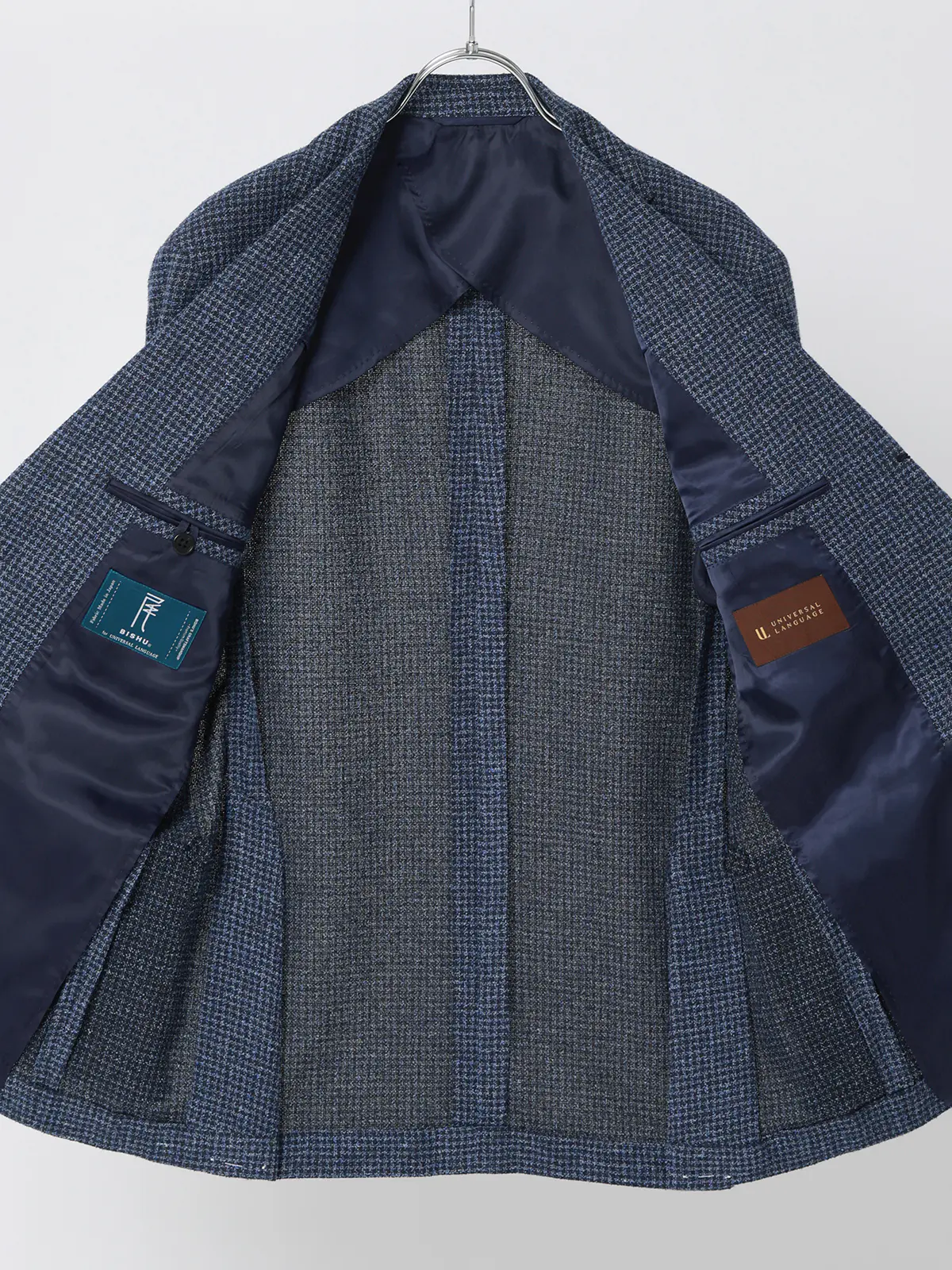 ジャケット／尾州／コットンウール／リングメッシュ／ハウンドトゥース／TR27 ネイビー 体型（DROP):普通　6DROP(A体),身長:165cm