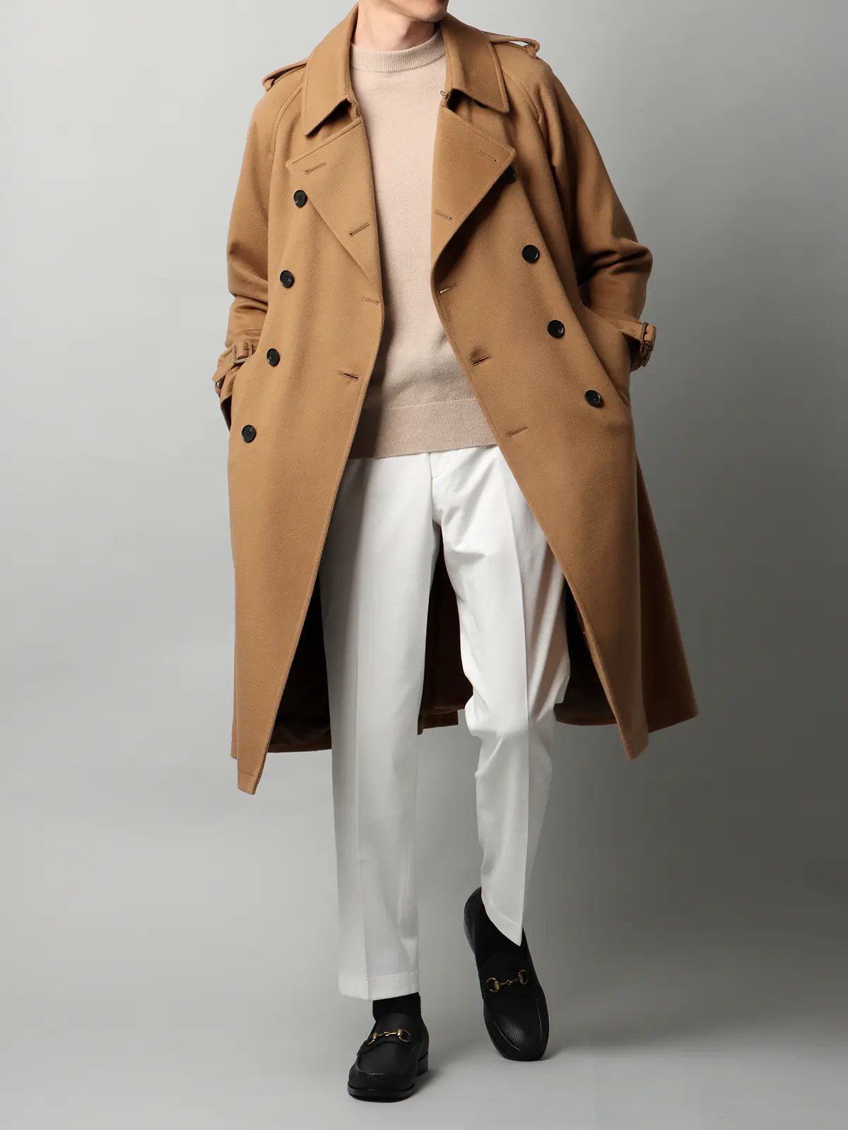 【11/7~販売開始】トレンチコート/MTR/ピュアカシミヤビーバー/無地 キャメル S