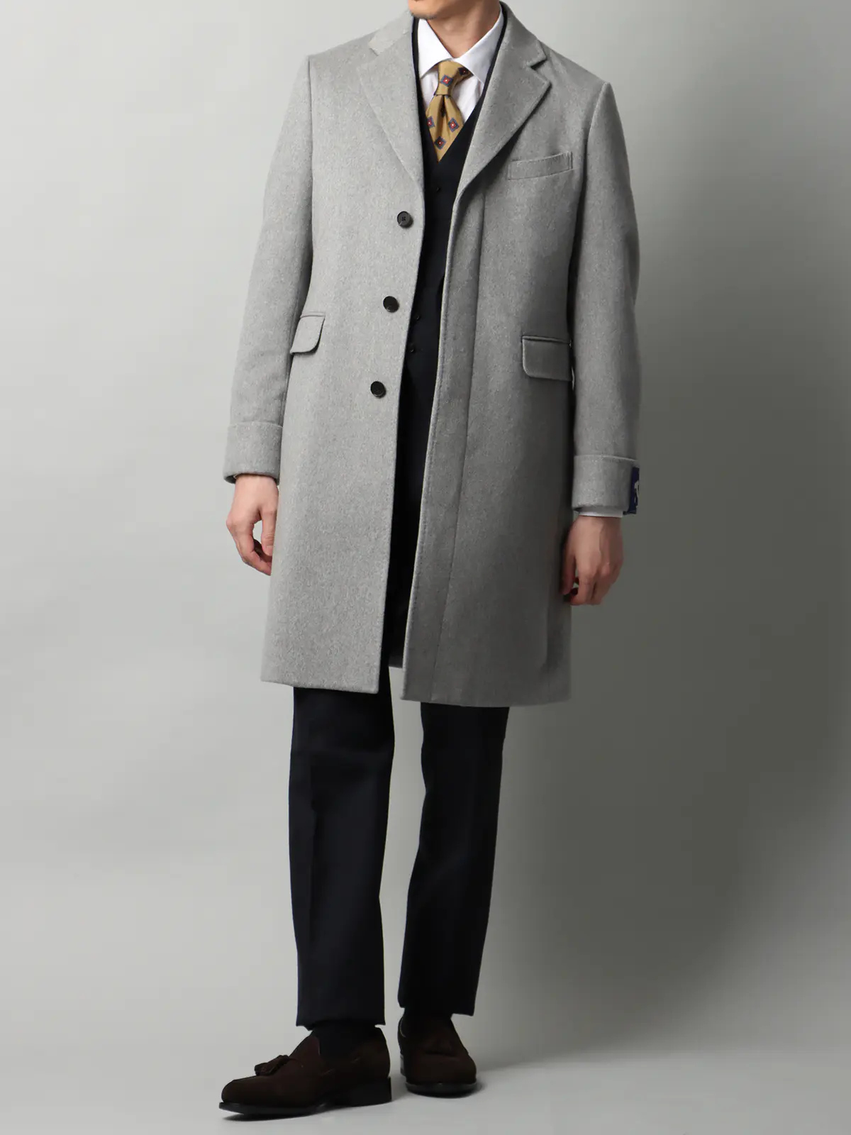 【11/7~販売開始】シングルチェスターコート/MTR/ピュアカシミヤビーバー/無地 ライトグレー S