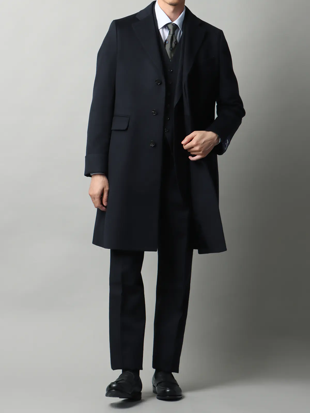 【11/7~販売開始】シングルチェスターコート/MTR/ピュアカシミヤビーバー/無地 ネイビー S