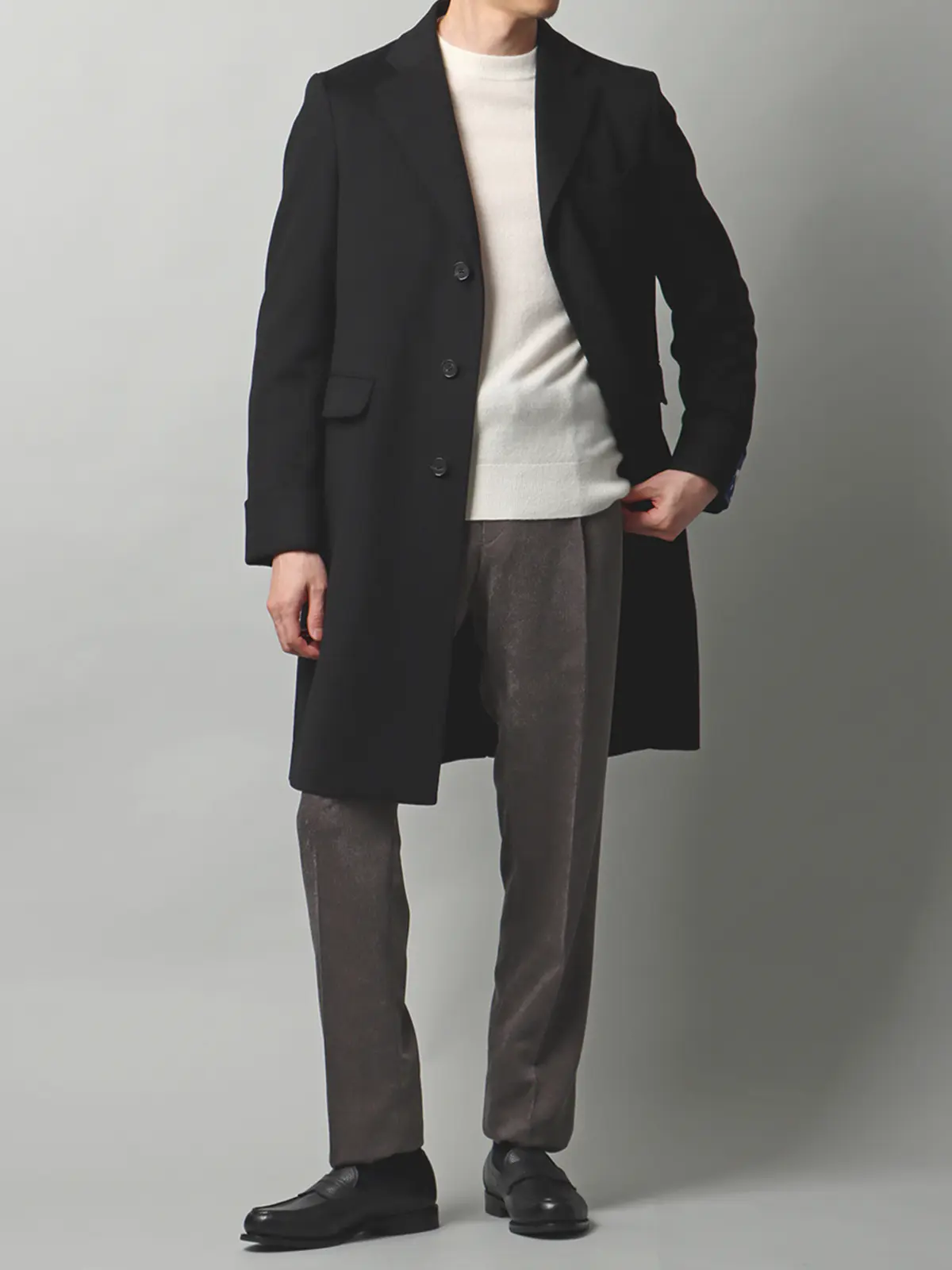 【11/7~販売開始】シングルチェスターコート/MTR/ピュアカシミヤビーバー/無地 ブラック S