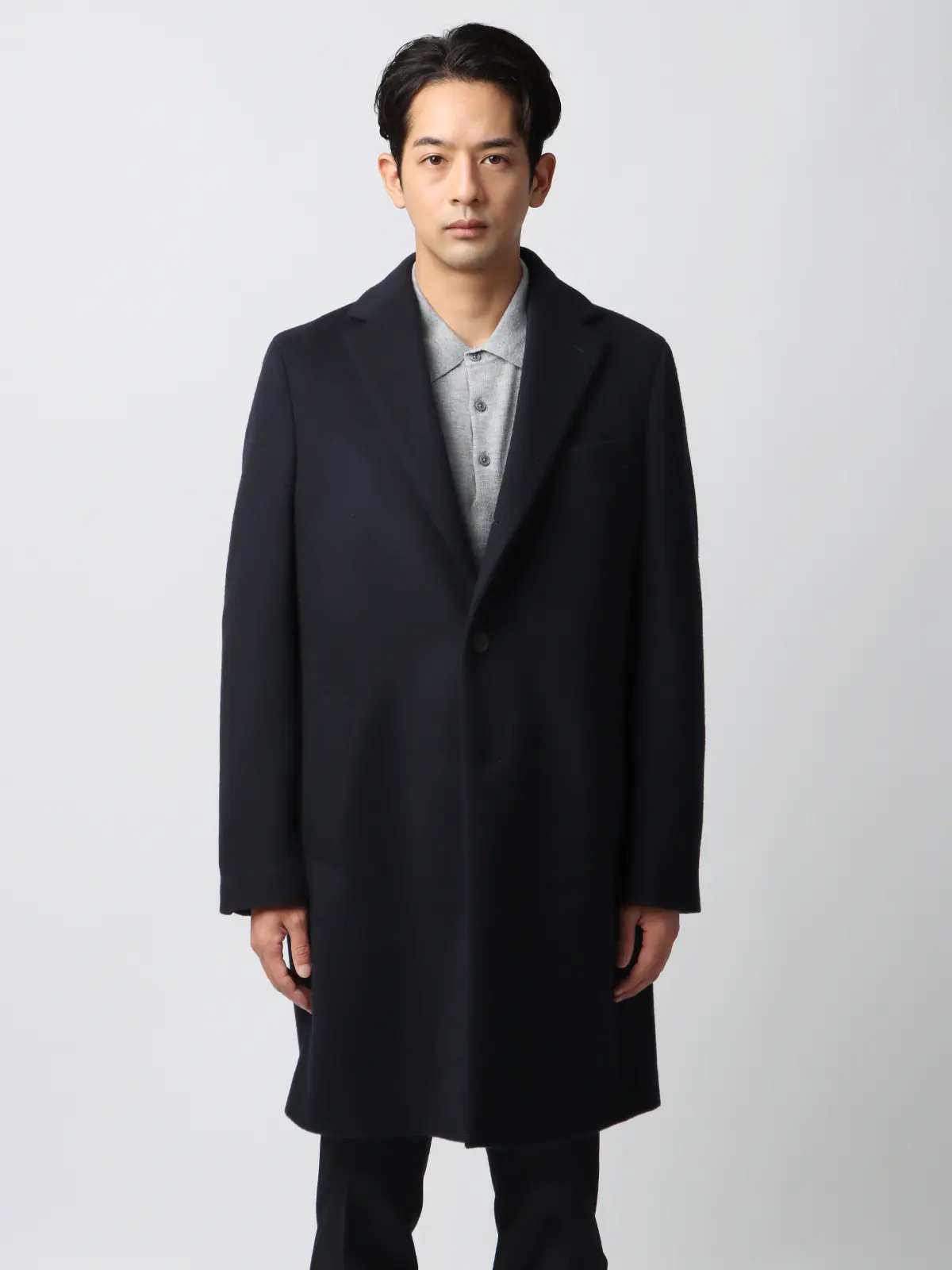 スマみえチェスターコート/ストレッチ/ウールライクビーバー/COMMUTECH ネイビー S