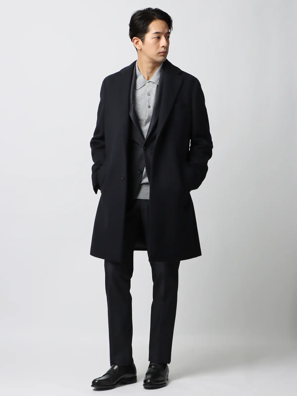 スマみえチェスターコート/ストレッチ/ウールライクビーバー/COMMUTECH ネイビー S