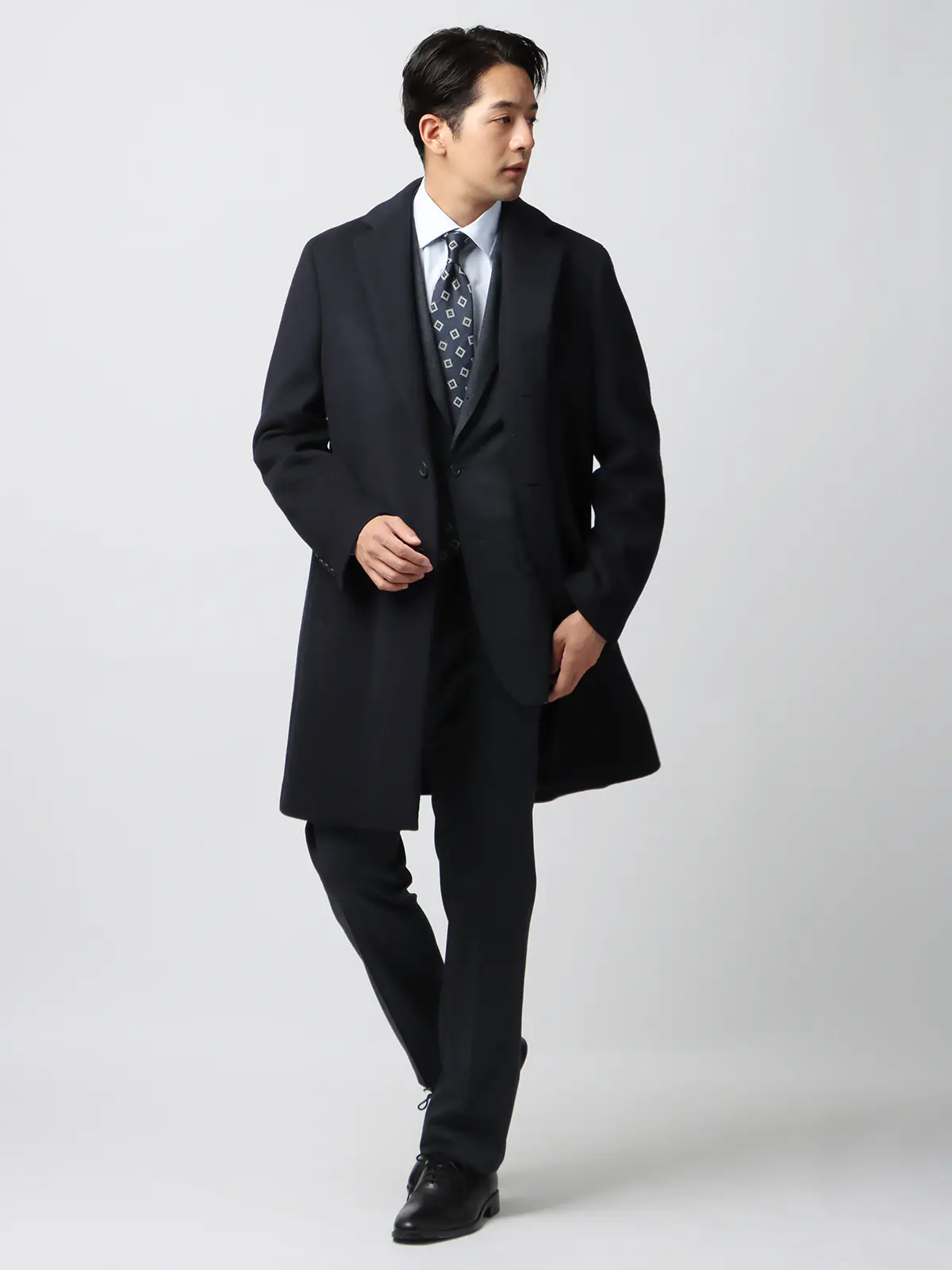 スマみえチェスターコート/ストレッチ/ウールライクビーバー/COMMUTECH ネイビー S