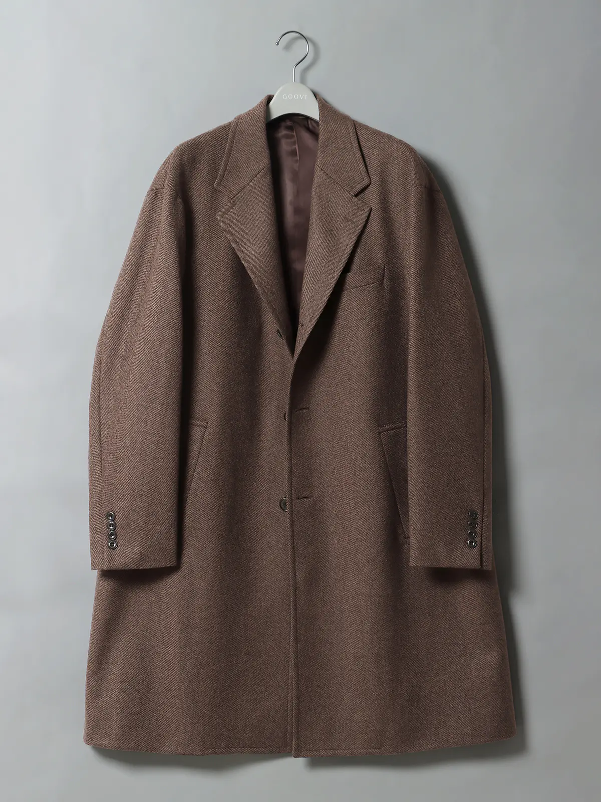 【9月下旬発売予定】GOOVI／シングルチェスターコート／ウールカシミヤ／ソフトツイード ブラウン系 0