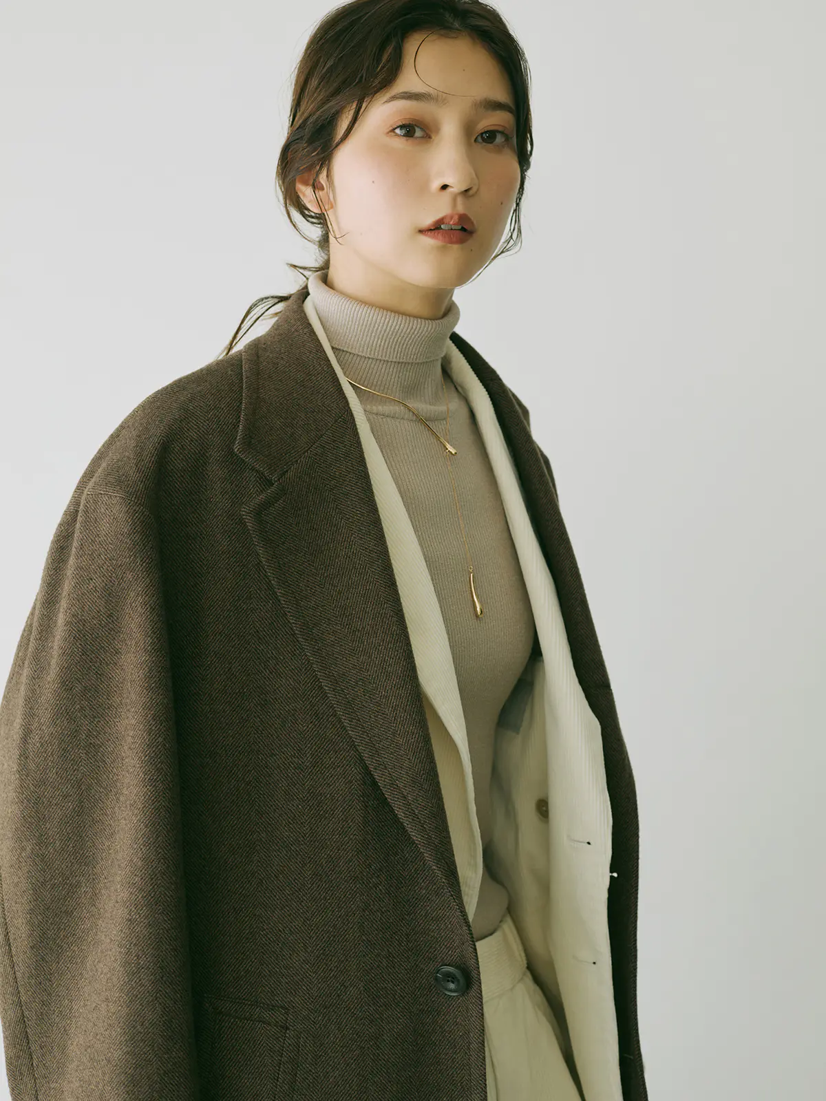 【9月下旬発売予定】GOOVI／シングルチェスターコート／ウールカシミヤ／ソフトツイード ブラウン系 0