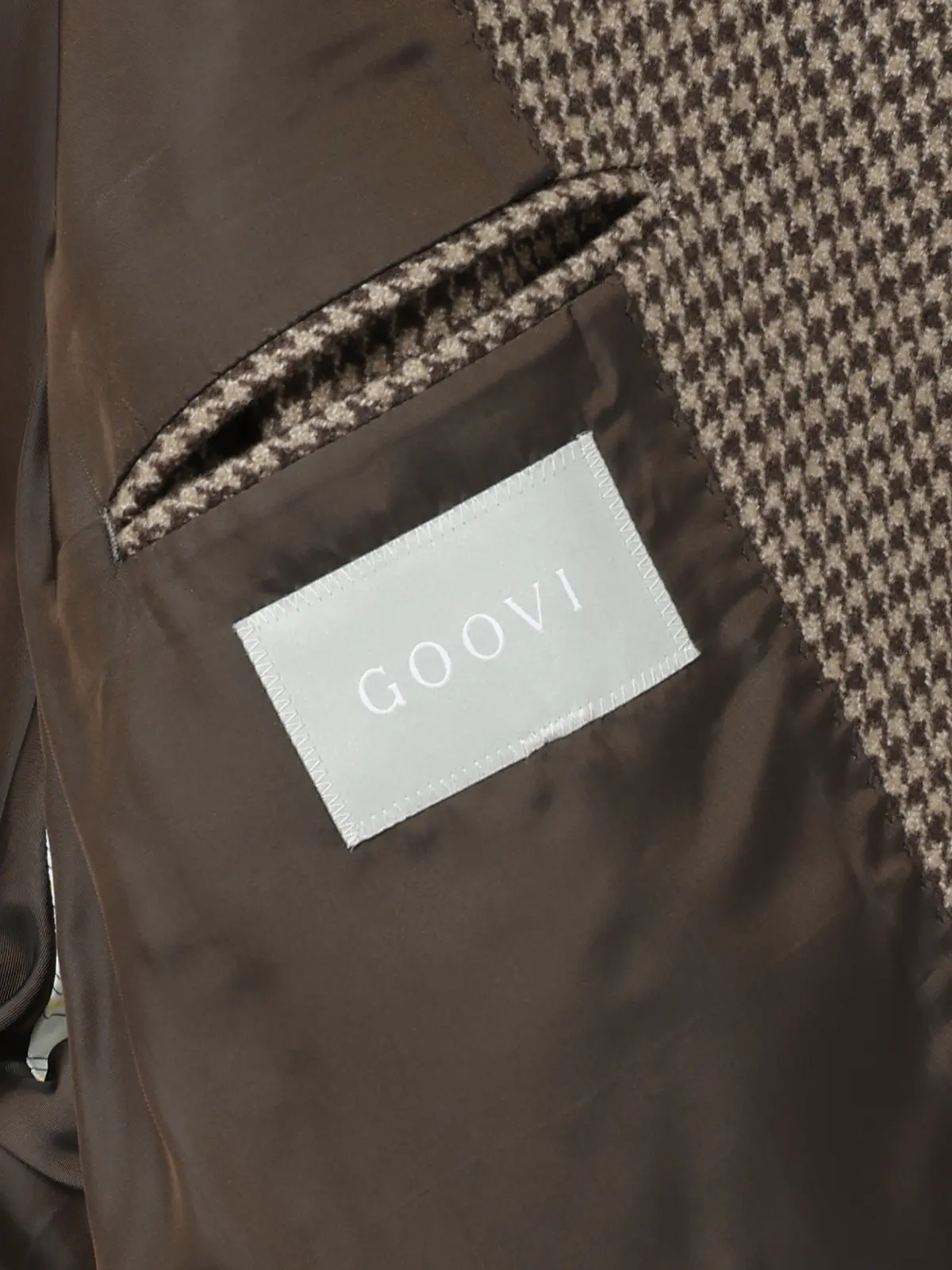 GOOVI/ステンカラーコート/ソフトツイード/ハウンドトゥース ベージュ 0