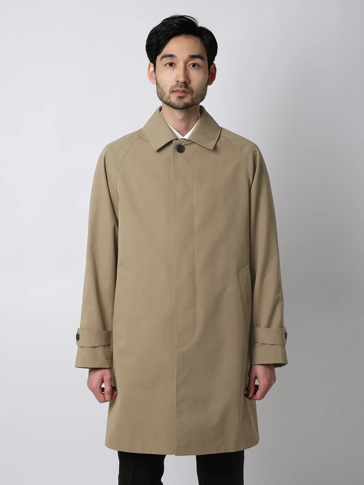 ステンカラーコート/コットンシャンブレー/ピーチスキン/無地 ベージュ S