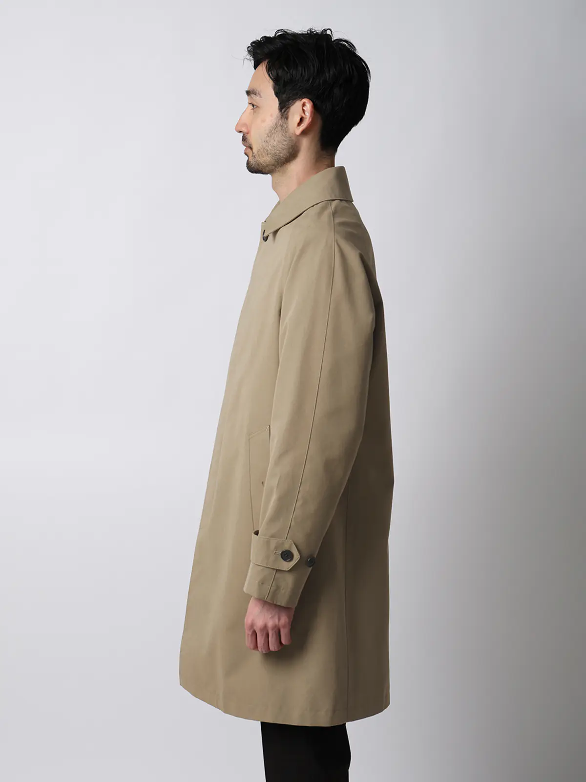 ステンカラーコート/コットンシャンブレー/ピーチスキン/無地 ベージュ S