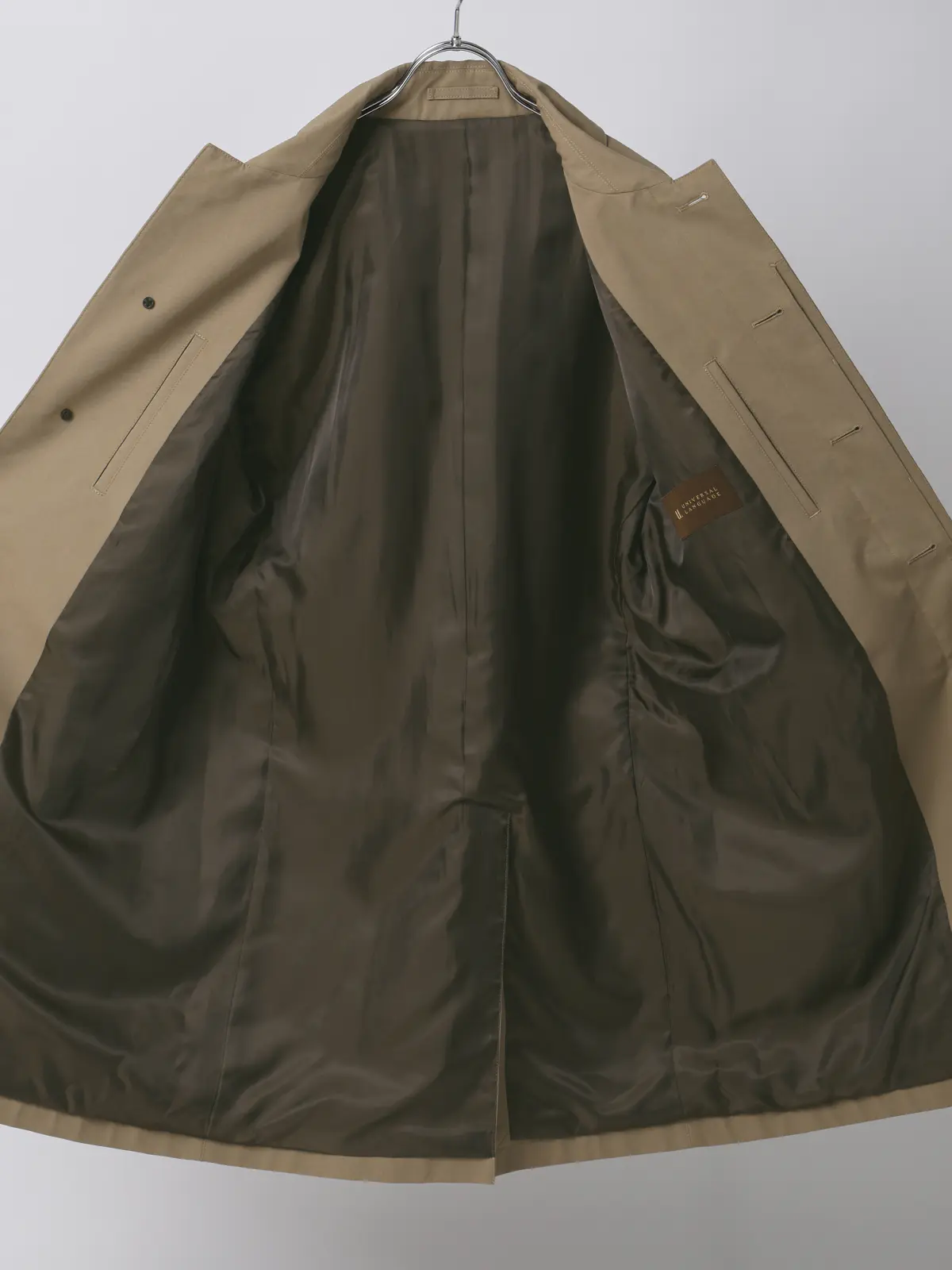 ステンカラーコート/コットンシャンブレー/ピーチスキン/無地 ベージュ S