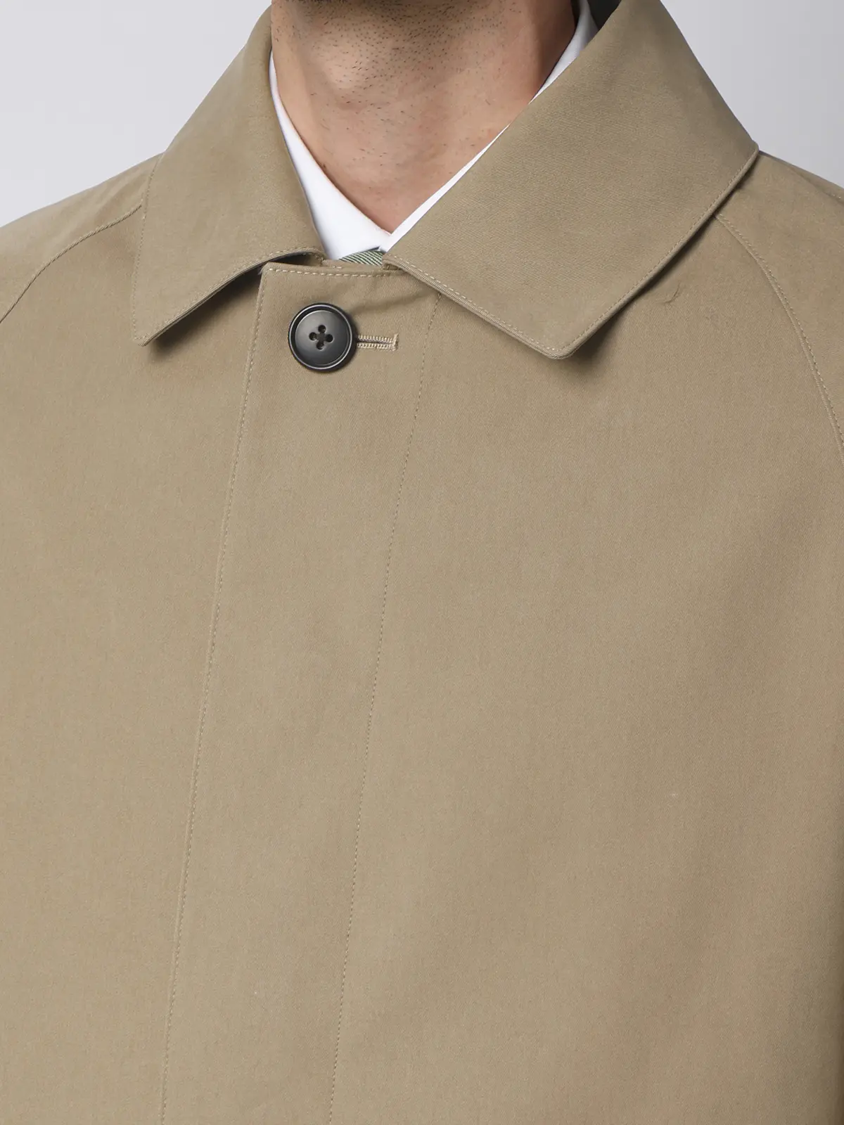 ステンカラーコート/コットンシャンブレー/ピーチスキン/無地 ベージュ S