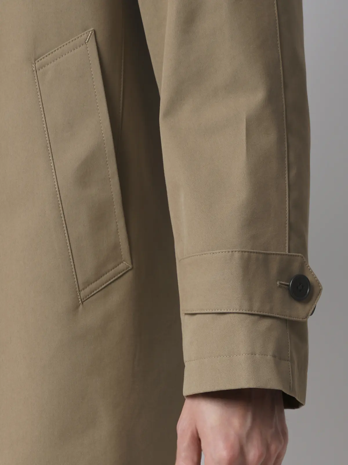 ステンカラーコート/コットンシャンブレー/ピーチスキン/無地 ベージュ S