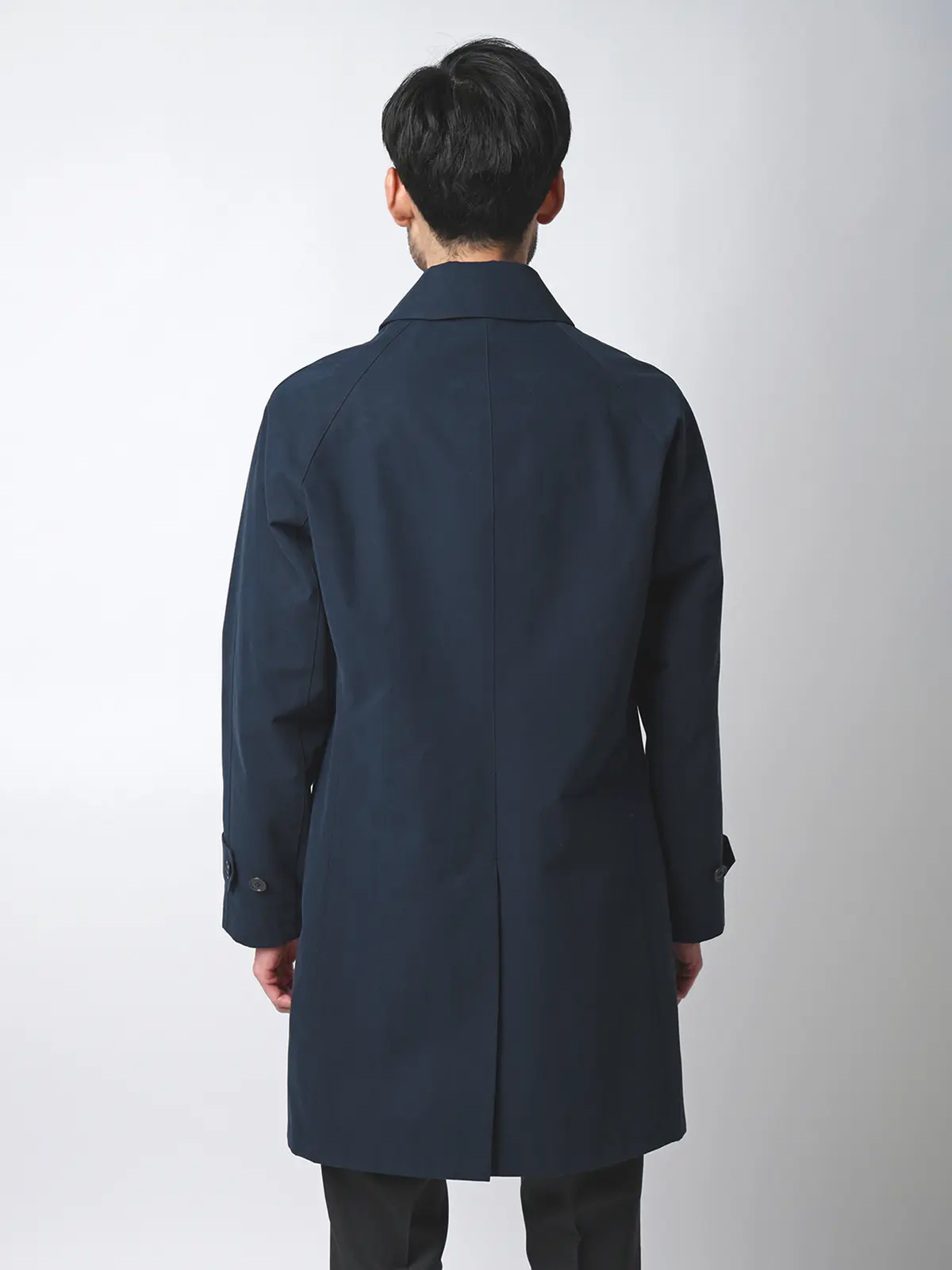 ステンカラーコート／コットンシャンブレー／ピーチスキン／無地 ネイビー S