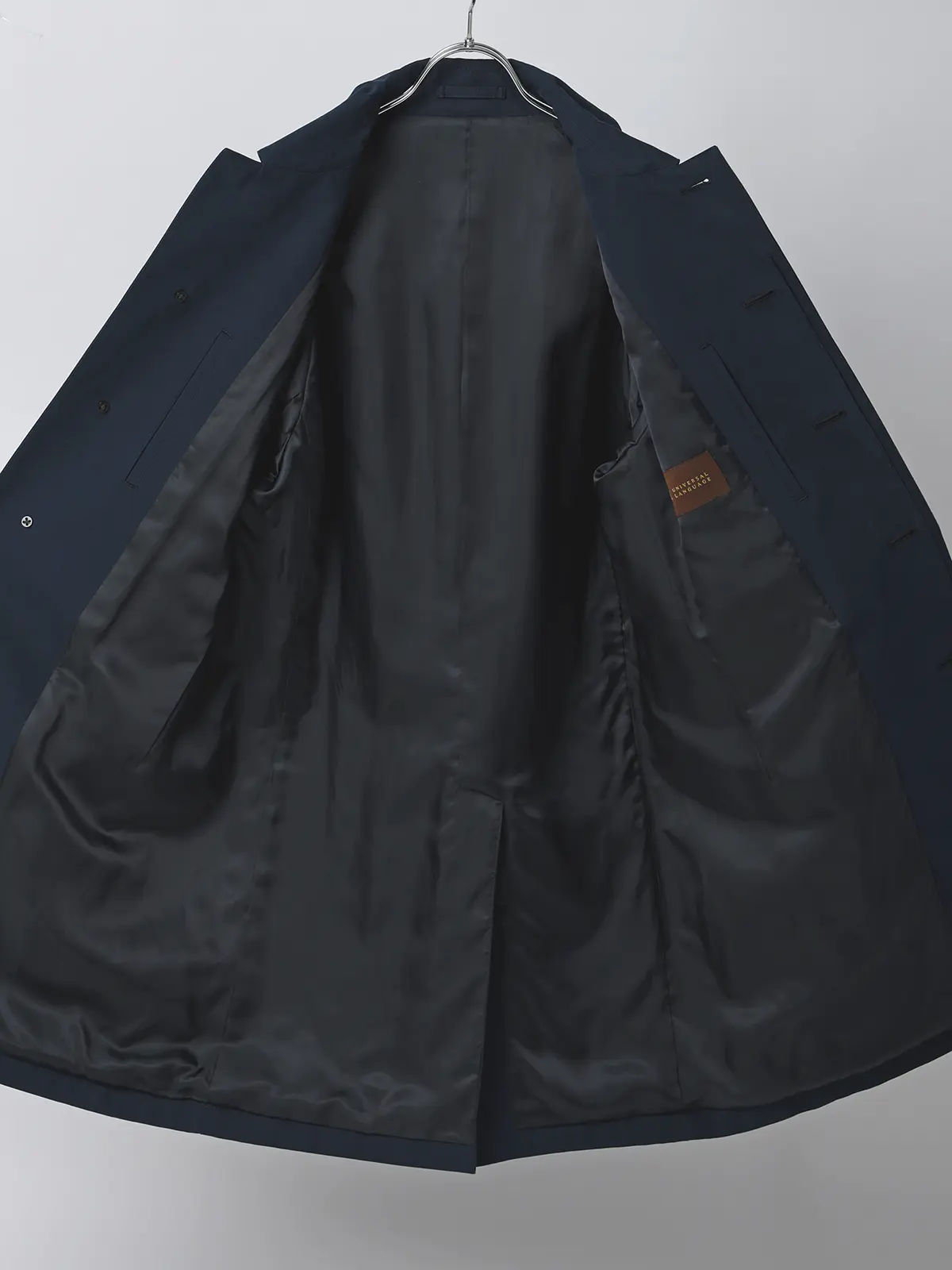 ステンカラーコート／コットンシャンブレー／ピーチスキン／無地 ネイビー S