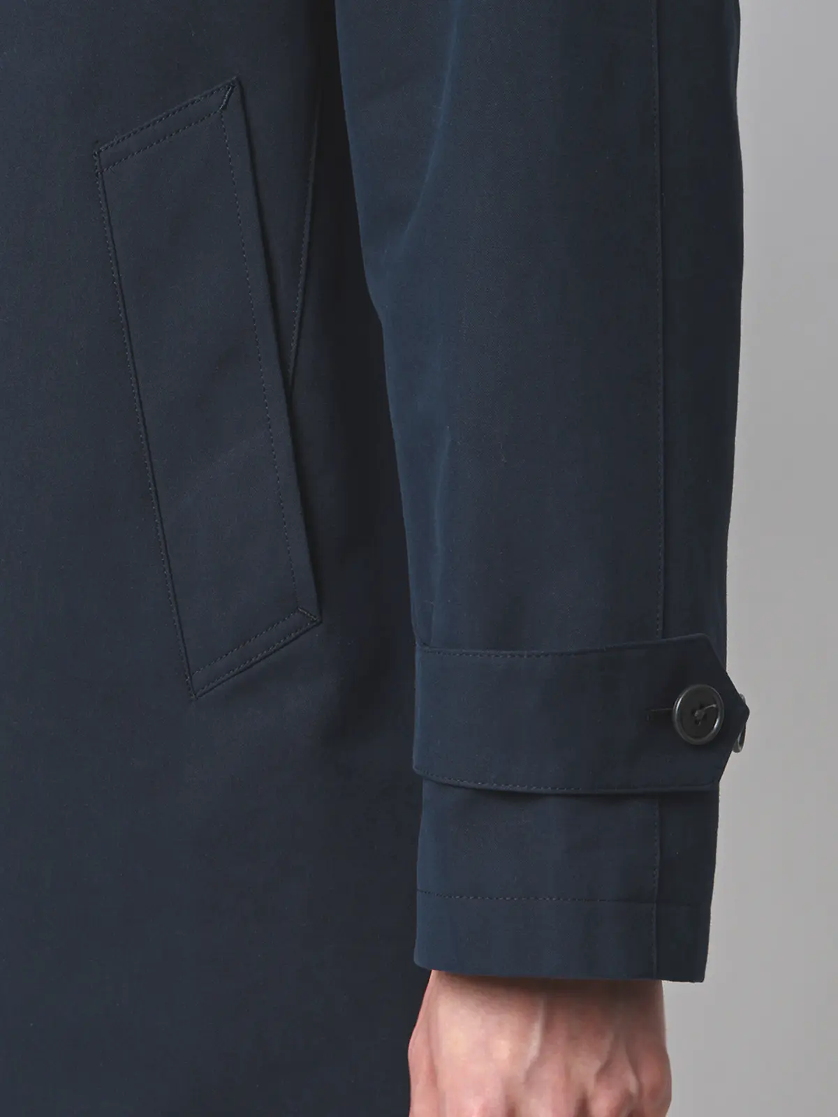 ステンカラーコート／コットンシャンブレー／ピーチスキン／無地 ネイビー S