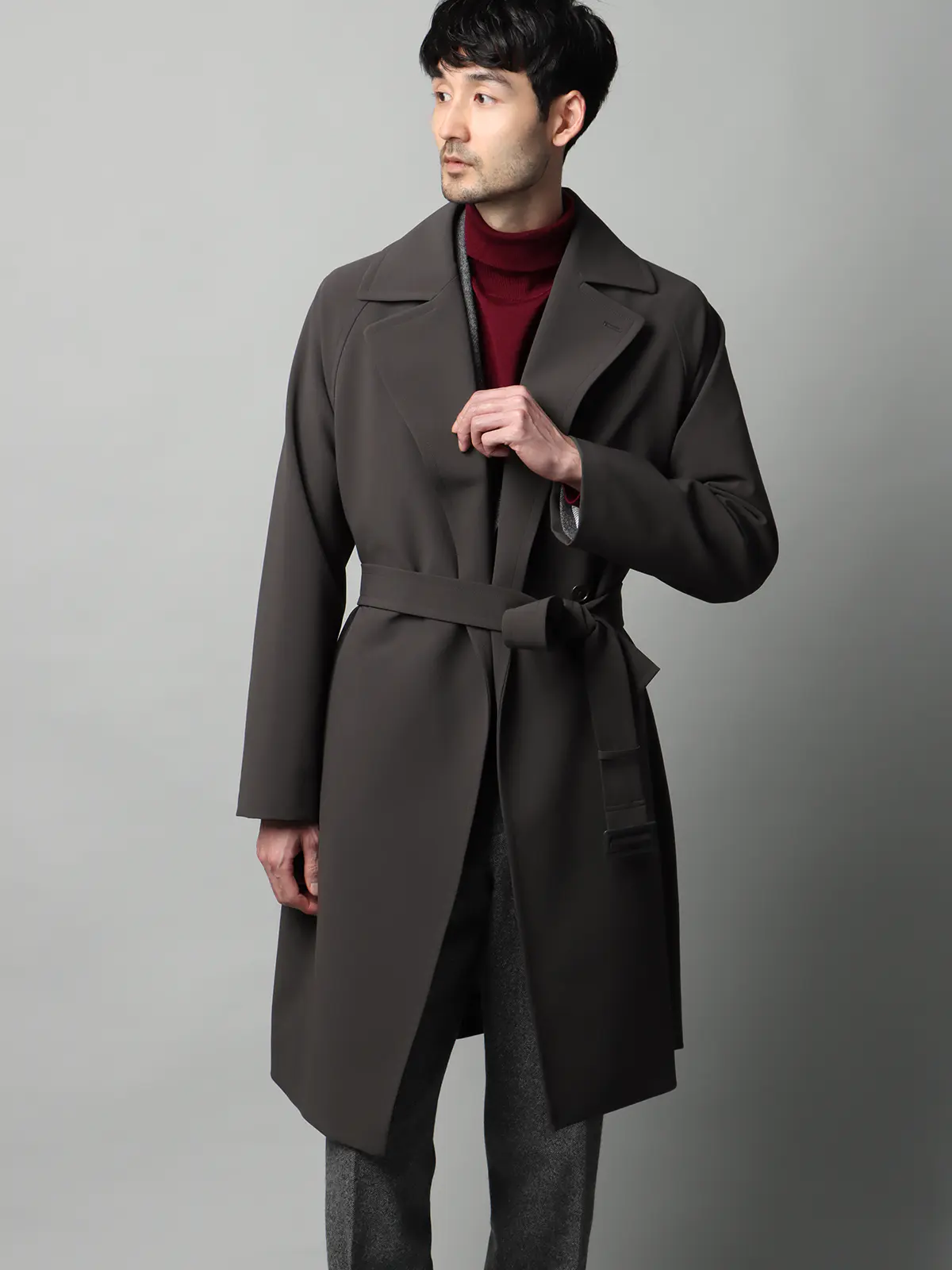 ダブルブレストステンカラーコート／ストレッチ／防シワ／UVカット／ベルト付き ブラウン S