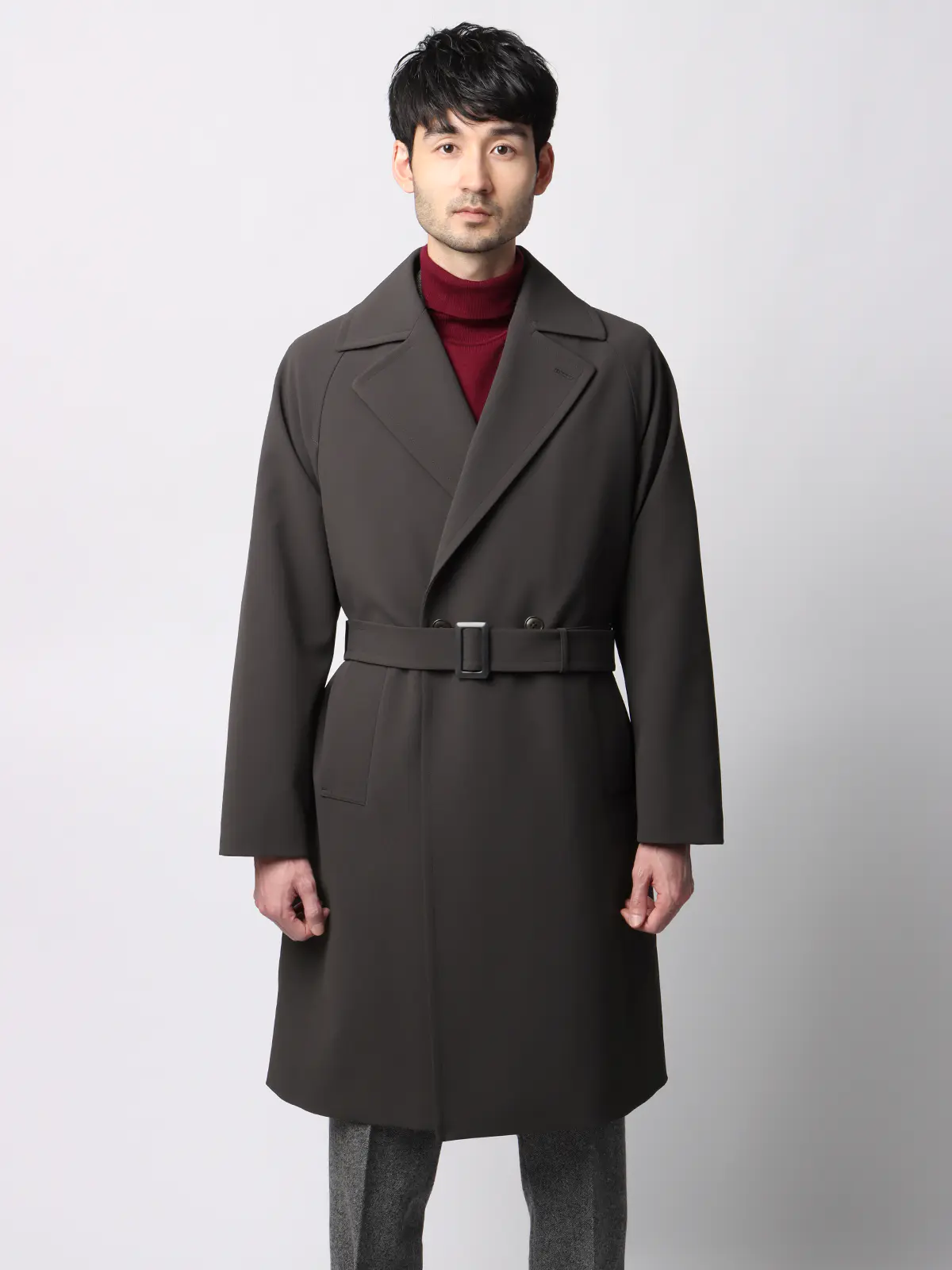 ダブルブレストステンカラーコート／ストレッチ／防シワ／UVカット／ベルト付き ブラウン S