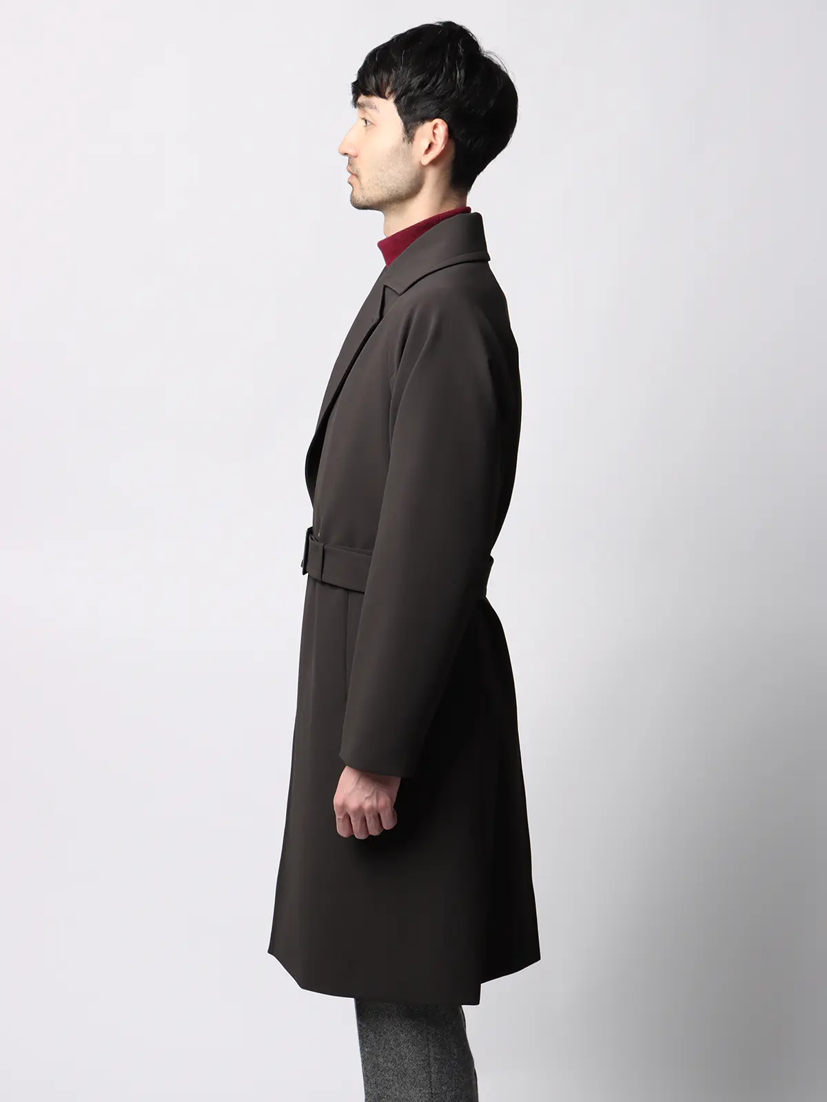 ダブルブレストステンカラーコート／ストレッチ／防シワ／UVカット／ベルト付き ブラウン S